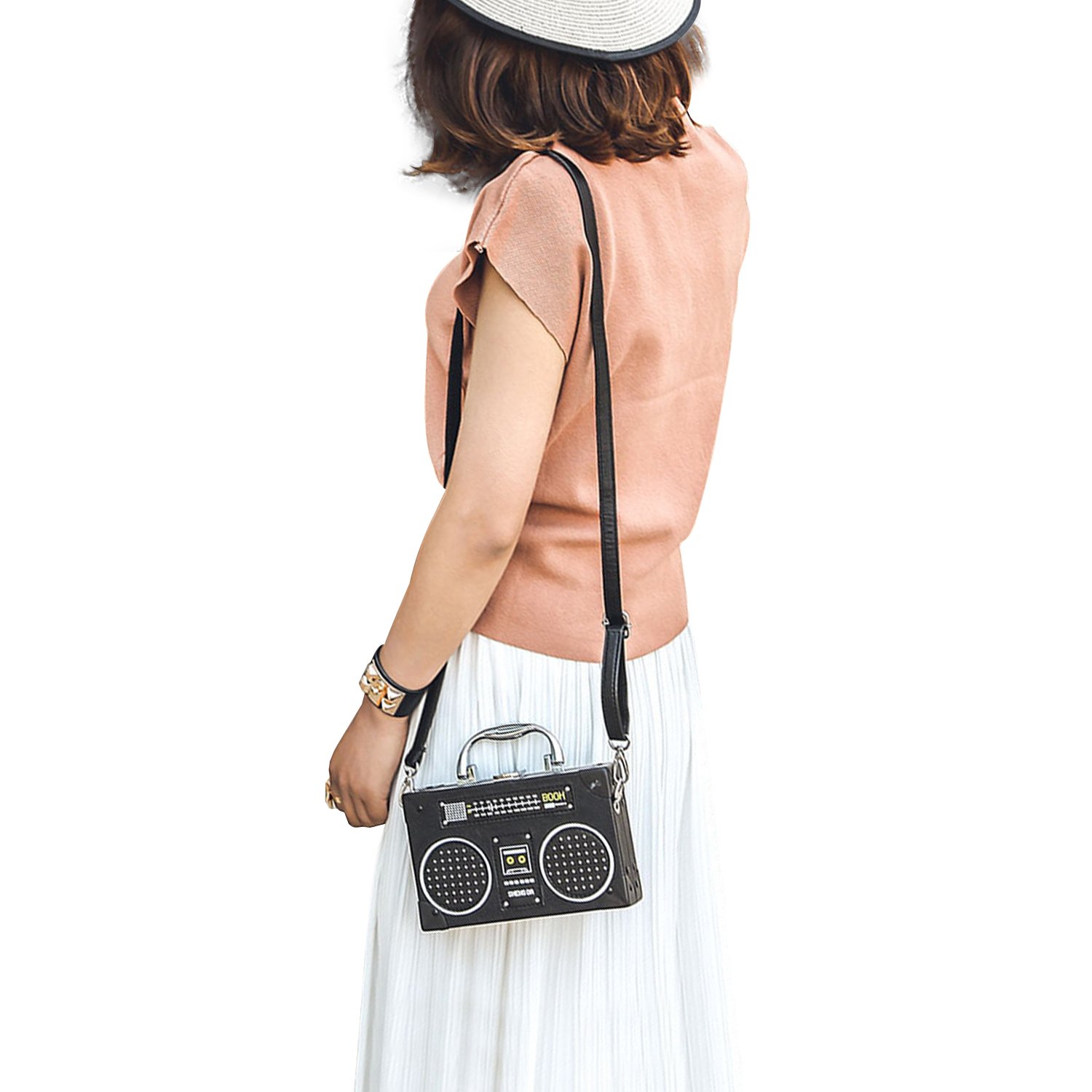 Retro Radio Shaped Women's Clutch Purse - Vintage Style Shoulder Bag with Dollar Bill Print - Elegant Evening Crossbody Handbag for Parties, Date Nights & Special Occasions