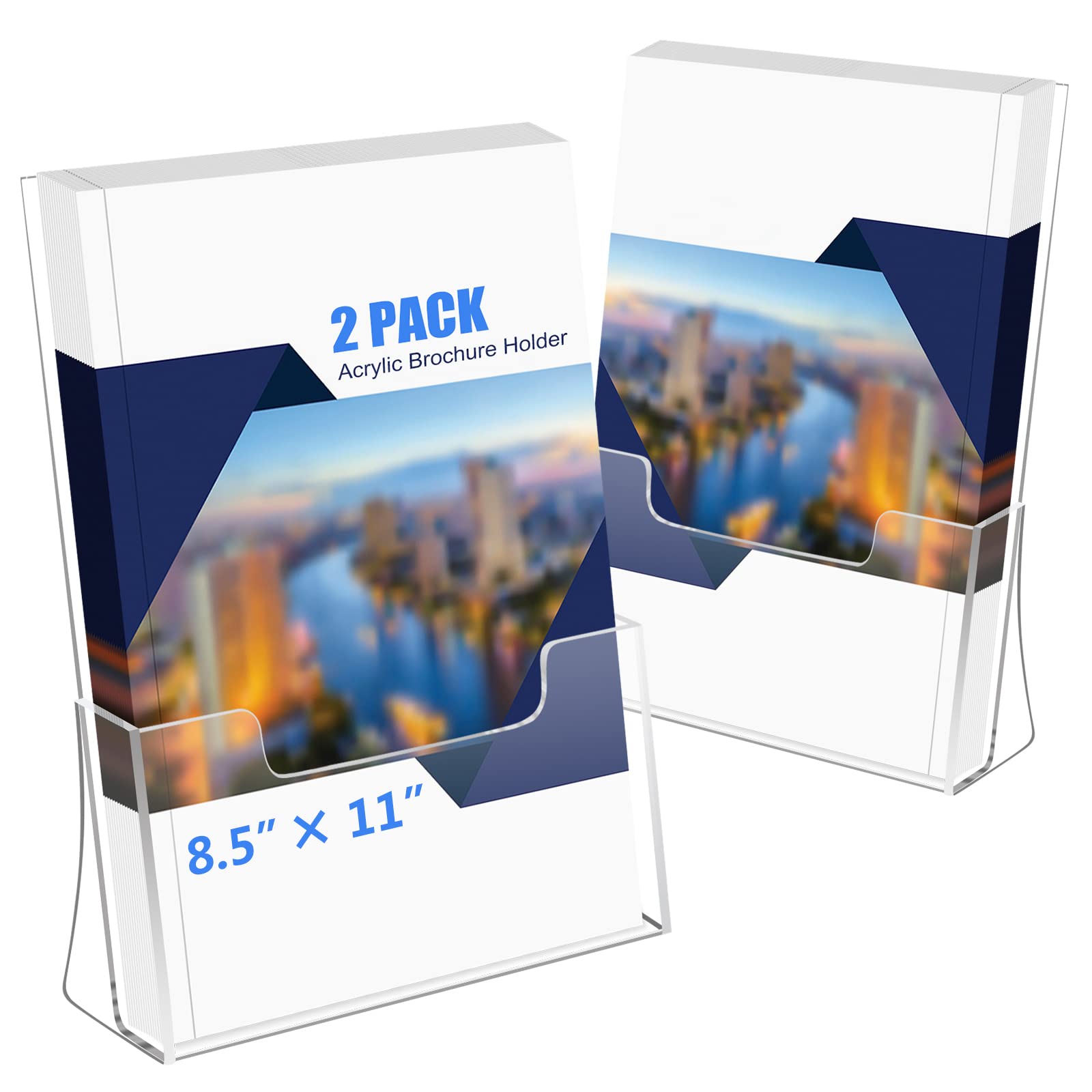 QPEY 2 Pack Clear Acrylic Brochure Holders 8.5 x 11 Inches - Flyer Stand, Magazine & Menu Display, Countertop Organizer for Pamphlets, Booklets, Journals - Perfect for Restaurants, Offices & Retail Stores