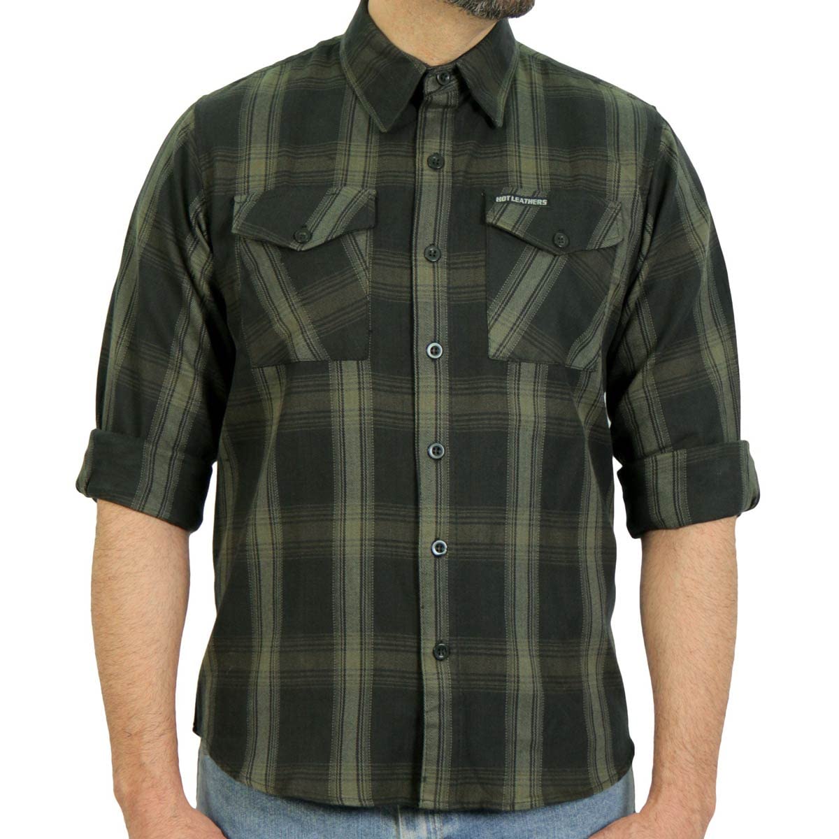 Hot Leathers FLM2018 Men's Black & Green Plaid Flannel Shirt - Soft Long Sleeve Button Down for Casual Wear, Outdoor Activities & Fall Fashion