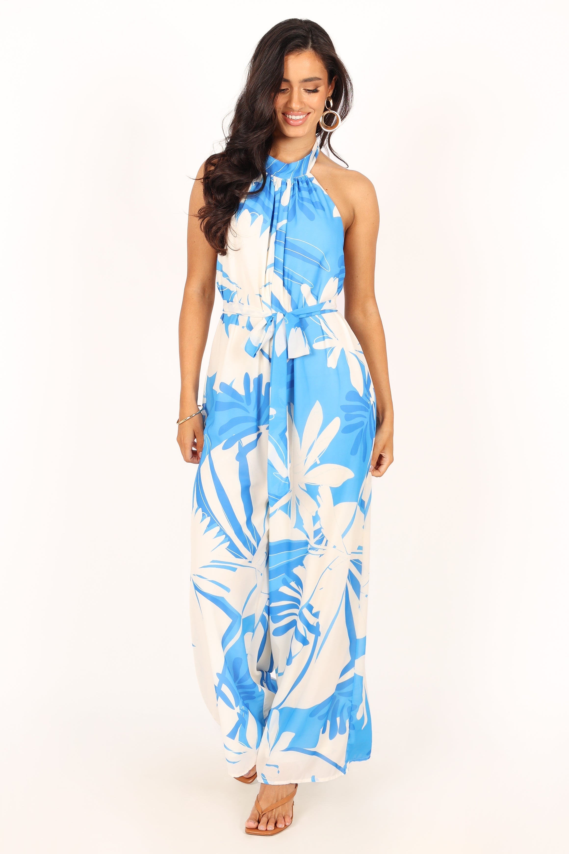 Aminah Women's Blue Floral Jumpsuit - Stylish One-Piece Romper for Casual Outings, Parties, and Summer Vacations