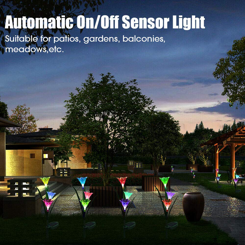 Beacon Pet 2 Pack Solar Powered Outdoor Garden Lights - Waterproof Lily Flower Stake Lamps for Lawn, Yard, Patio & Pathway Decor | Perfect for Landscape Lighting & Backyard Ambiance
