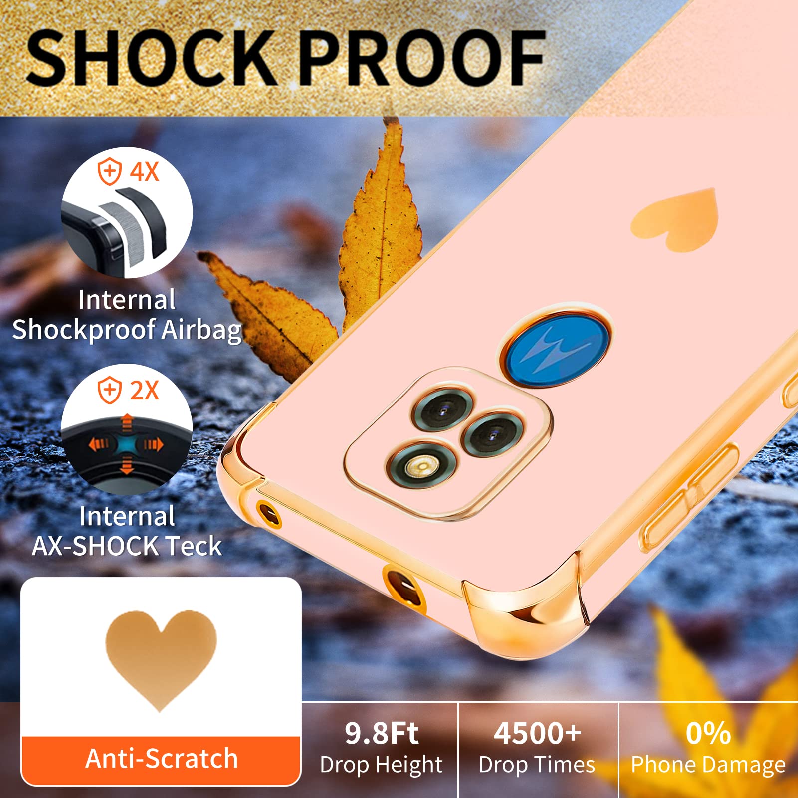 3-in-1 Heart Pattern Phone Case for Motorola Moto G Play 2021 (6.5 Inch) - Cute Aesthetic Love Hearts Design with Gold Chain - Luxury Girly Protective Cover + Screen Protector | Perfect Gift for Girls & Women, Ideal for Daily Use, Parties & Travel