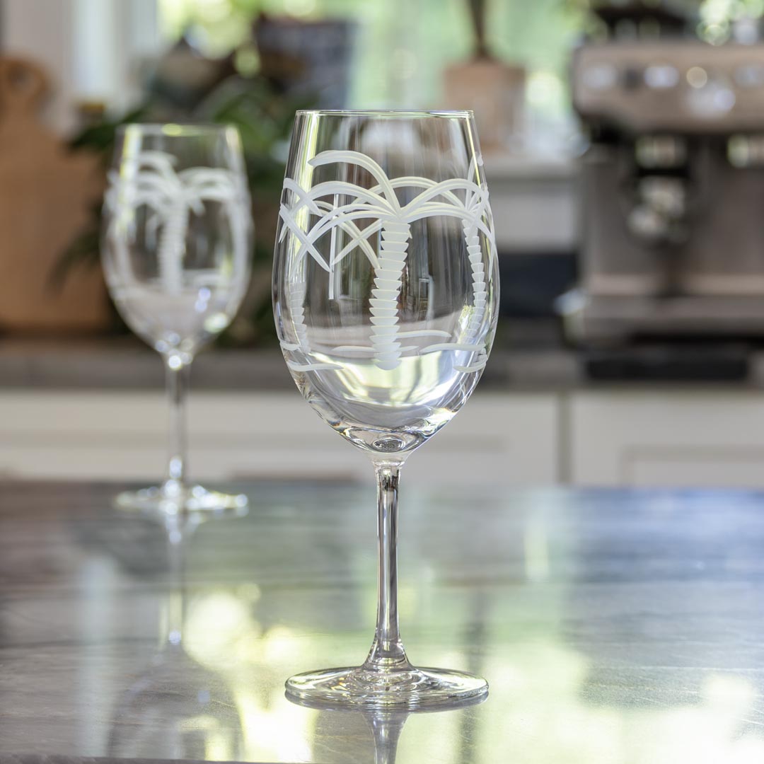 18oz Palm Tree Design All-Purpose Wine Glasses - Set of 12 | Perfect for Beach Parties, Tropical Themed Events & Outdoor Entertaining