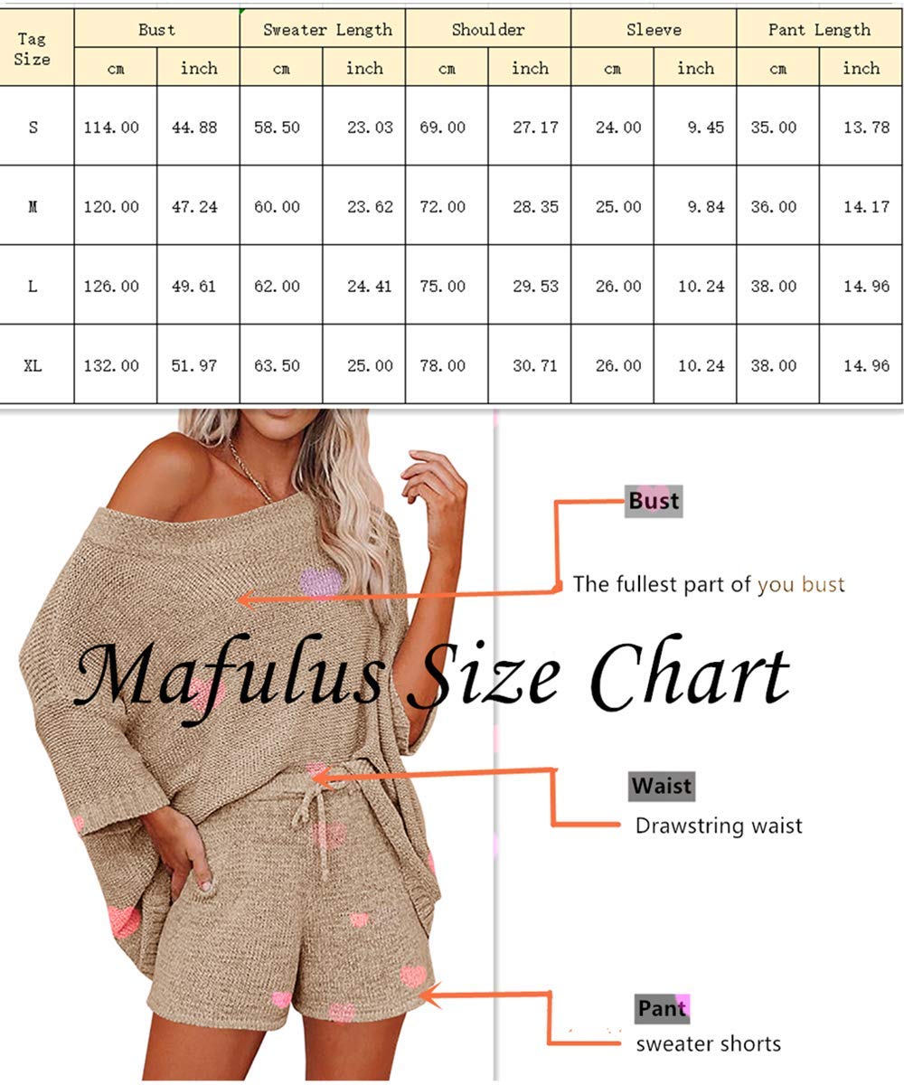 Mafulus Women's 2-Piece Sweater Set - Off Shoulder Knit Top & Shorts Matching Lounge Outfit | Cute Pajama Set for Sleepwear, Loungewear & Home Relaxation