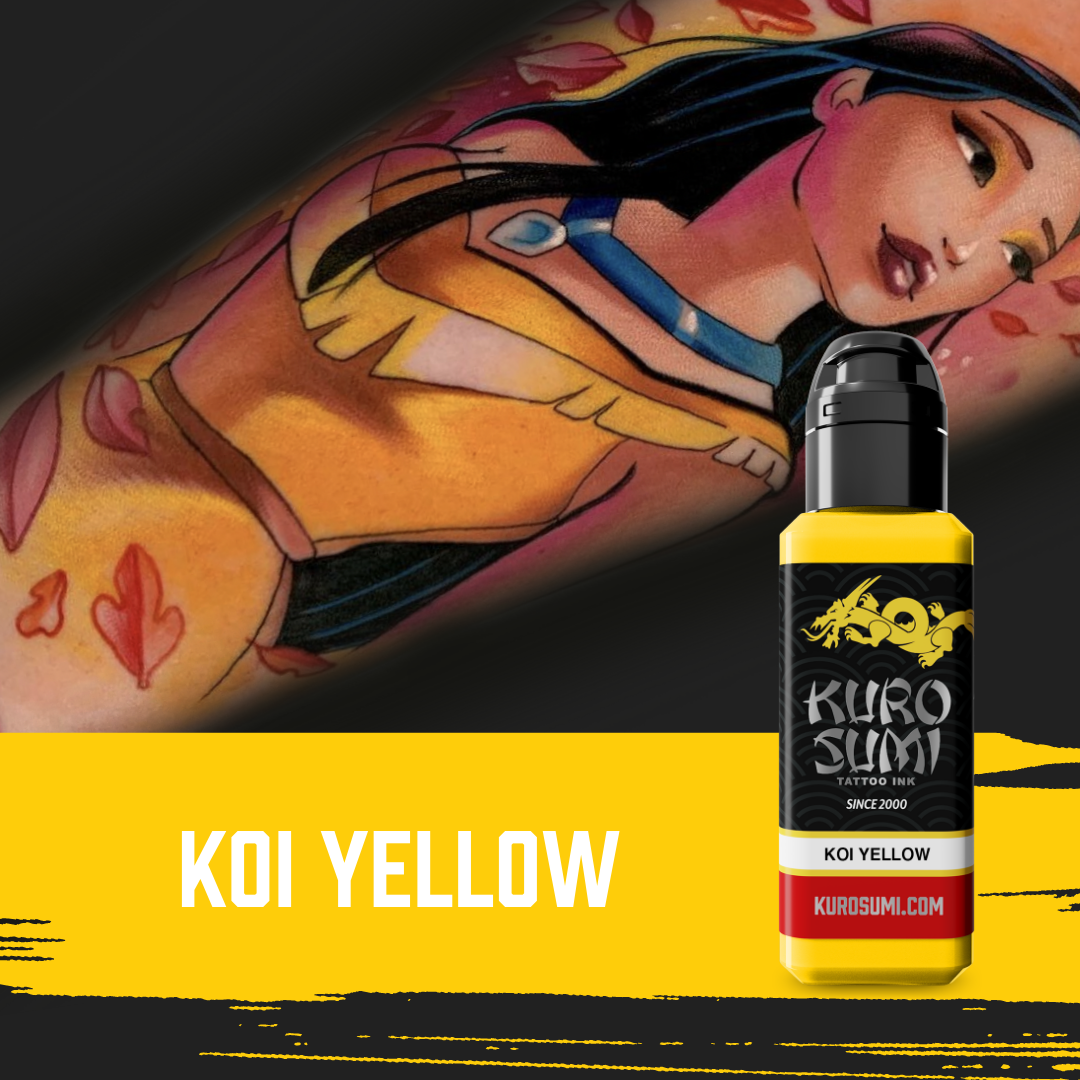 Kuro Sumi Koi Yellow Tattoo Ink - Professional Japanese Style Tattoo Pigment for Artists - Vibrant Long-Lasting Color for Sleeves, Traditional & Watercolor Tattoos