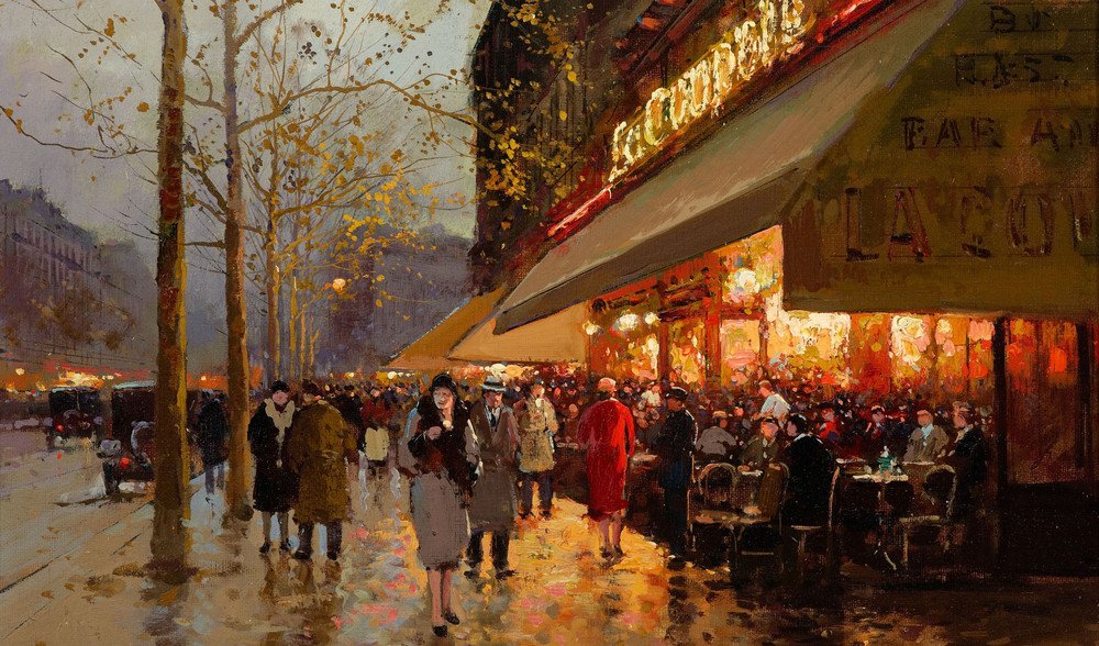 Edouard Cortes La Coupole Montparnasse Art Print - 20x30 Inch Laminated Paris Street Scene Poster with Vibrant Colors - Perfect for Living Room, Bedroom, or Office Decor - Fits Standard Frames