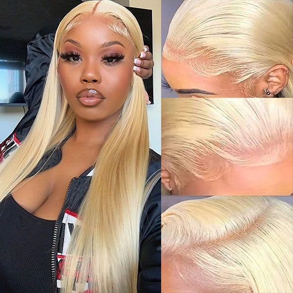 613 Blonde 13x6 Lace Front Wig Human Hair - 250 Density Straight Lace Frontal Wig with Pre-Plucked Hairline & Baby Hair (28 Inch) - Perfect for Cosplay, Daily Wear & Special Occasions