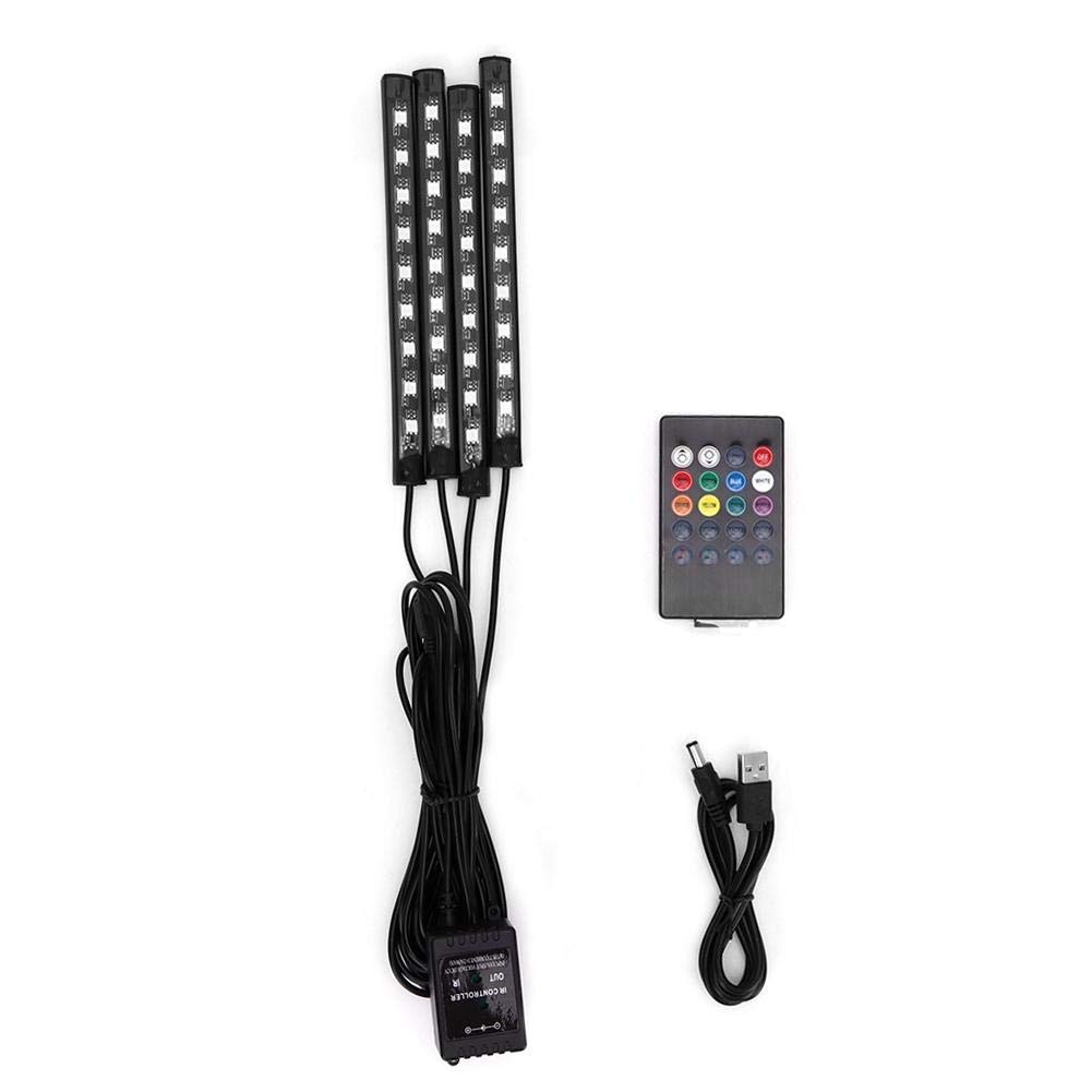 Acouto 12V 12-24W Car LED Atmosphere Light Kit - 4-in-1 Interior Ambient Lighting with Remote Control, 9 LED Neon Strip for Dashboard & Door Panels - Perfect for Car Customization & Night Driving