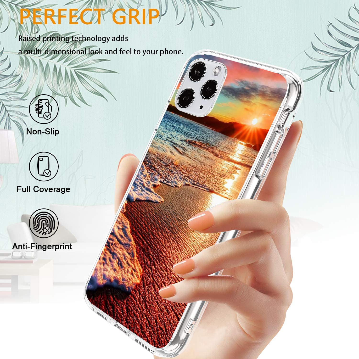iPhone 12/12 Pro Case - Clear Shockproof Slim TPU Protective Cover with Sunset Beach Design | Durable Soft Case for Everyday Use, Travel & Outdoor Activities