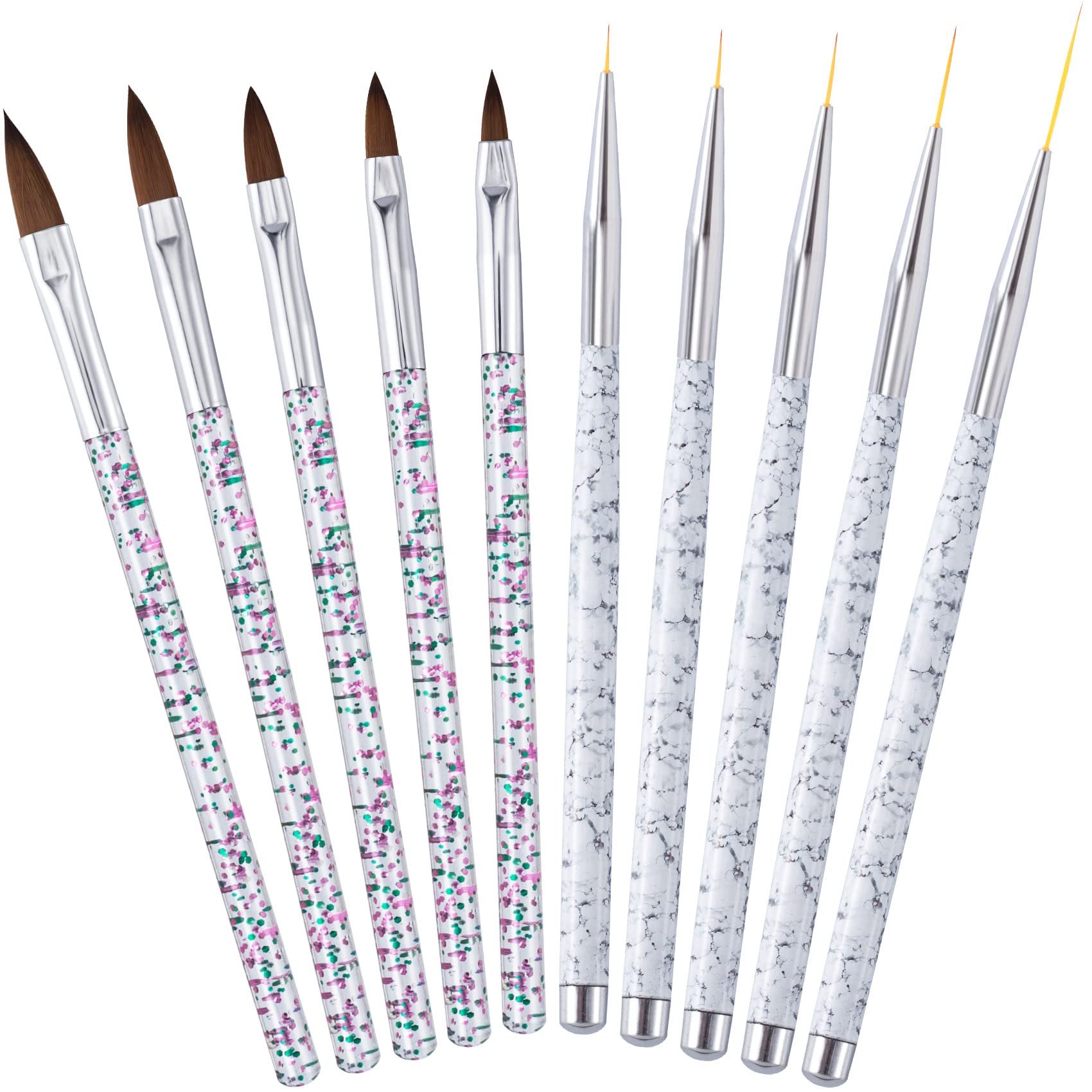 OIIKI 10pcs 3D Nail Art Brush Set - Professional Acrylic Nail Painting & Liner Brushes with Dotting Pens for DIY Nail Design at Home or Salon | Perfect for Gel Polish, French Tips & Nail Art Creations