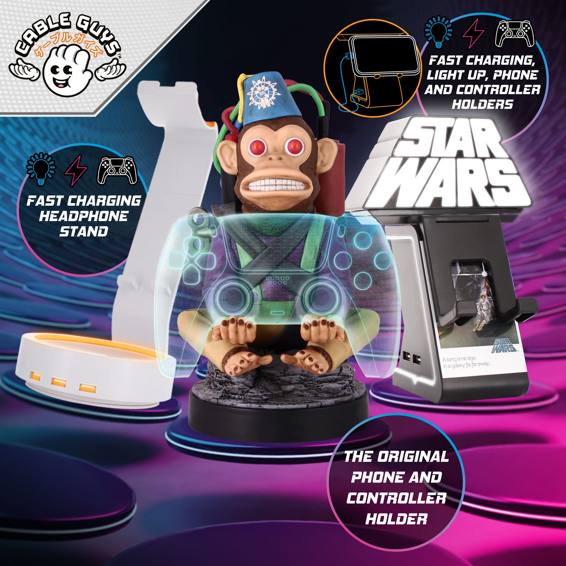 Star Wars Chewbacca Phone Stand & Gaming Controller Holder - Officially Licensed Cable Guys Figure for Mobile Devices | Perfect for Gaming Setups, Office Desks & Star Wars Collectors