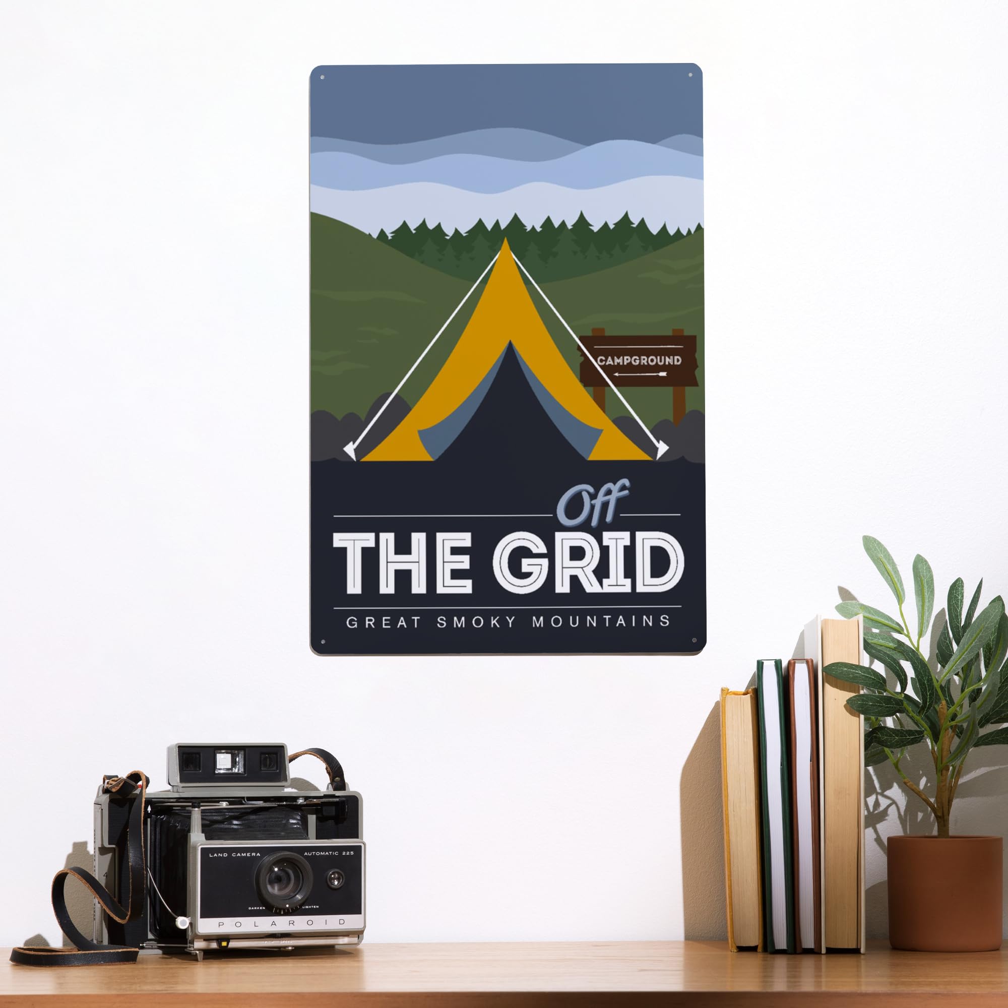 Lantern Press 12x18 Inch Metal Sign - Great Smoky Mountains Tennessee Wall Art - Off the Grid Tent Camping Decor - Discover National Park Press - Perfect for Cabin, RV & Outdoor Enthusiast Gifts
