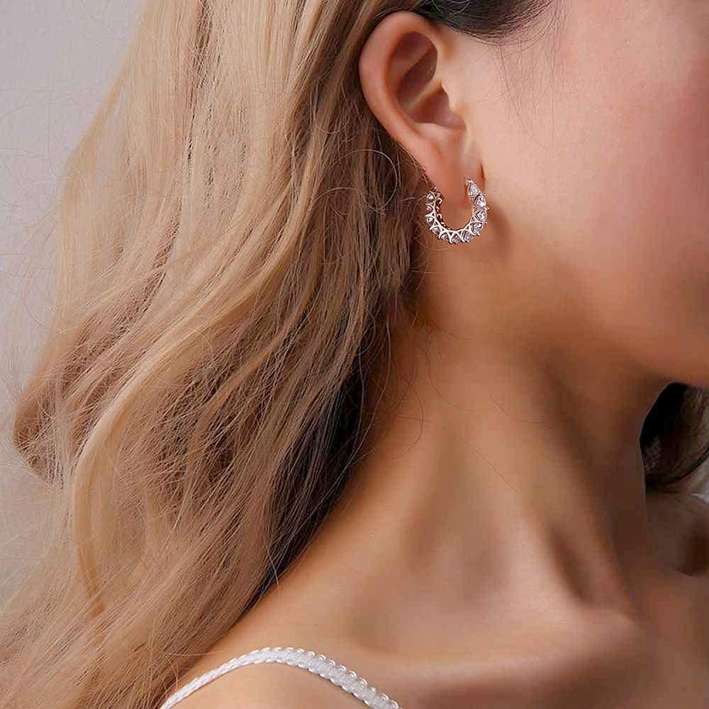 Hypoallergenic Sterling Silver & 14k Gold Cubic Zirconia Hoop Earrings for Women - Diamond Huggies Earrings for Everyday Wear, Parties & Special Occasions