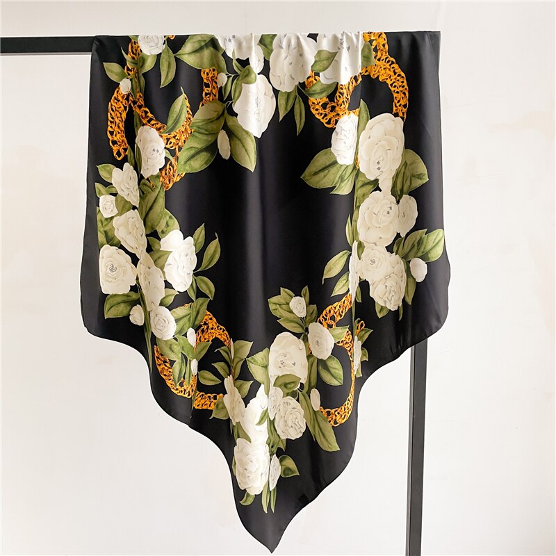 Stylish Floral Print Twill Silk Scarf for Women - Muslim Hijab Headband, Bandana, Summer Shawl & Beach Stole - Elegant Echarpe for Daily Wear, Office & Travel (2024 Fashion)