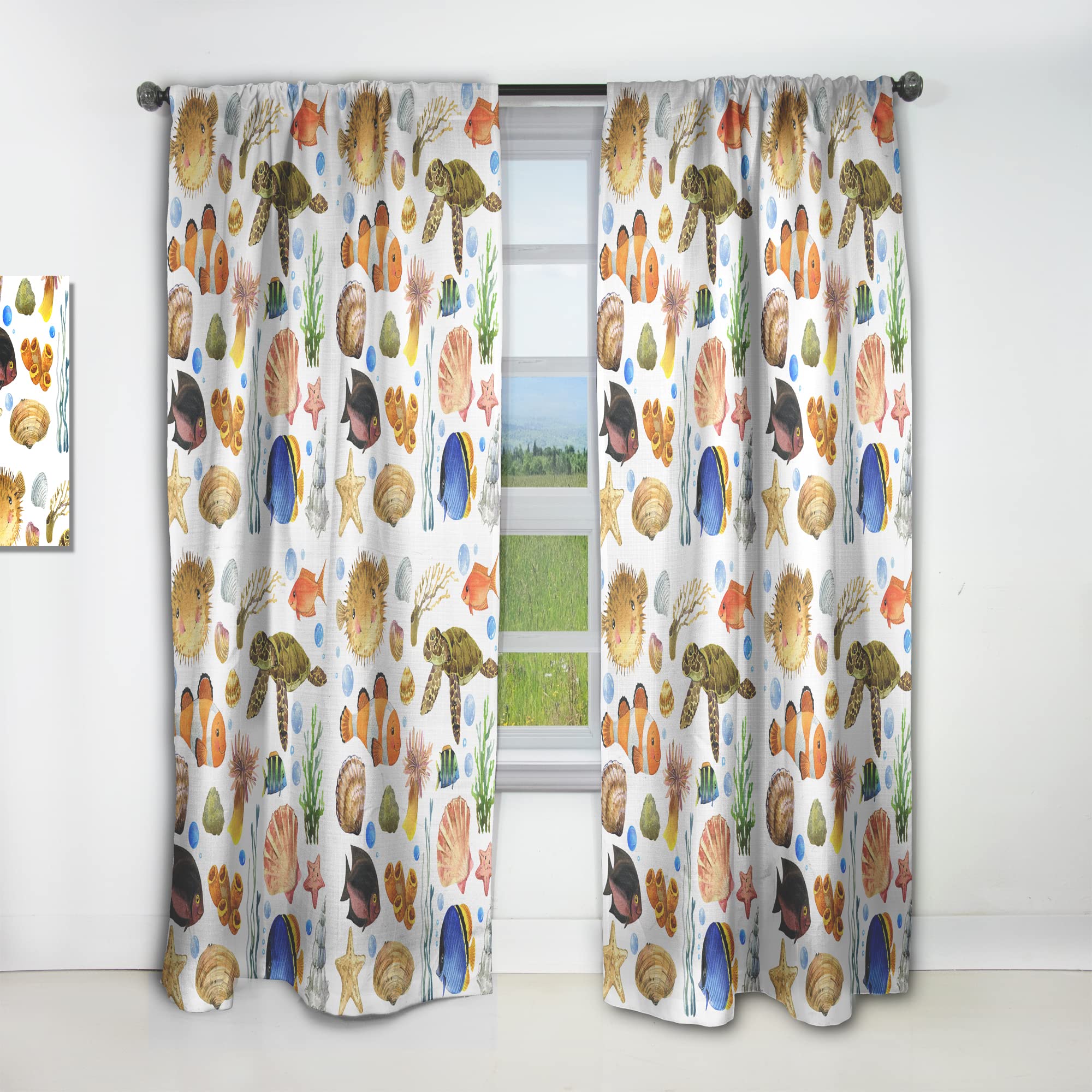 DesignQ Marine Theme Thermal Insulated Curtains - Single Panel 52x95 Inches - Blackout Drapes for Bedroom & Living Room - Perfect for Coastal Decor & Sun Protection