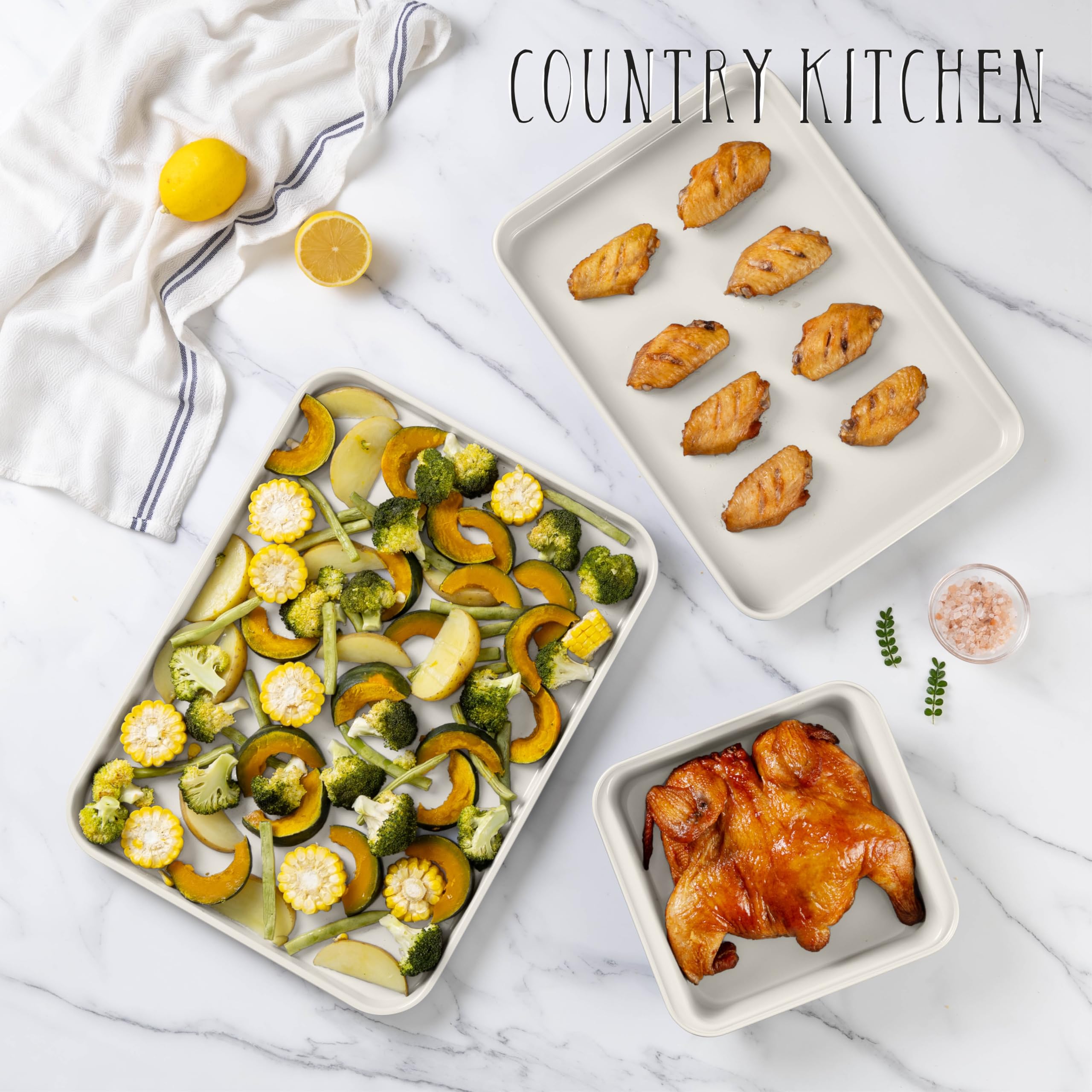 Nonstick Stackable Bakeware Set - 13-Piece Durable & Easy Release Country Kitchen Baking Set in Cream - Perfect for Cakes, Cookies, Pies & Family Gatherings