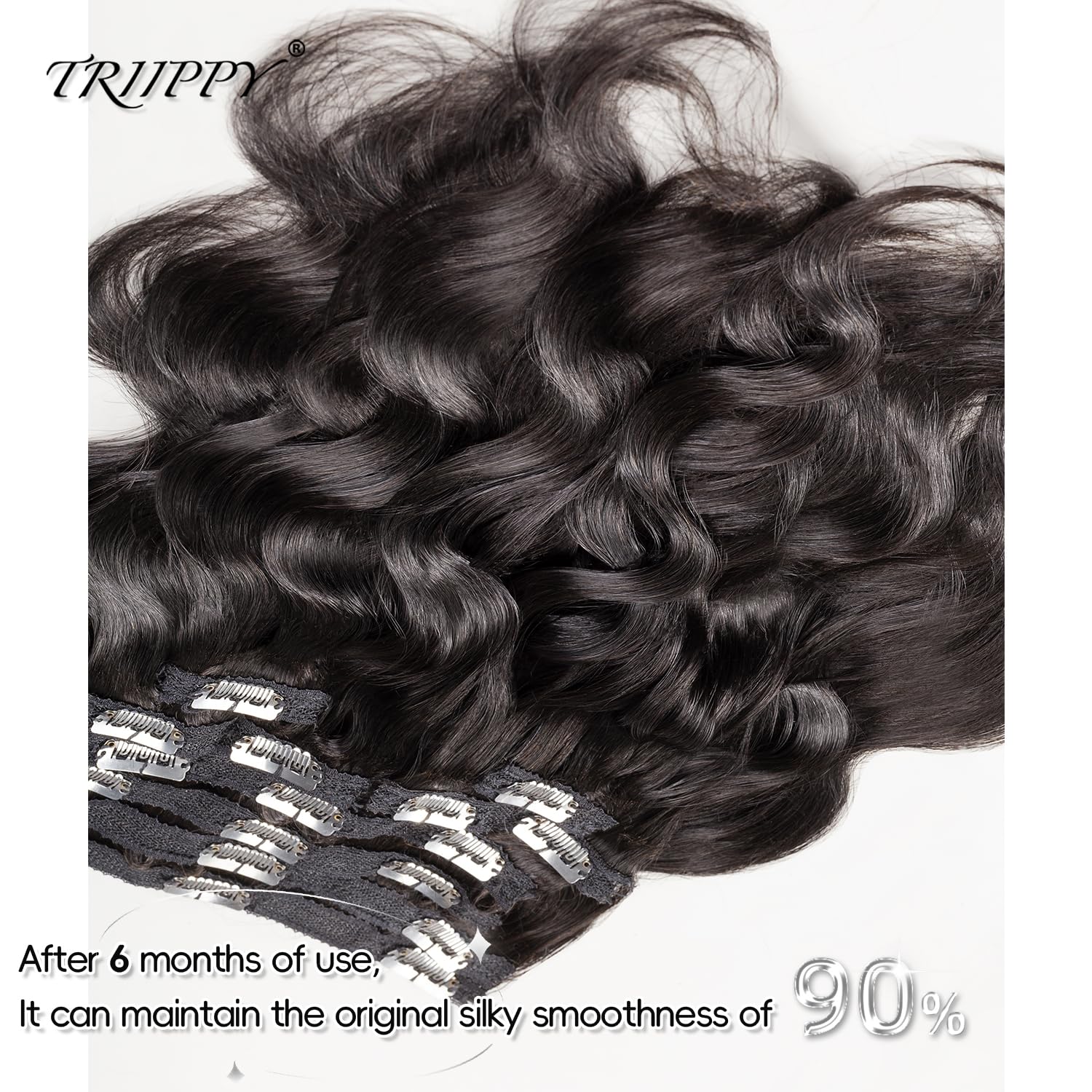 Premium TRIIPPY Clip-in Hair Extensions 22 Inch 8-Piece Set (120g) - 100% Raw Cambodian Human Hair, Body Wave, Natural Black | Triple Lifespan, Stays Smooth & Silky | Perfect for Daily Wear, Parties, Weddings & Special Occasions