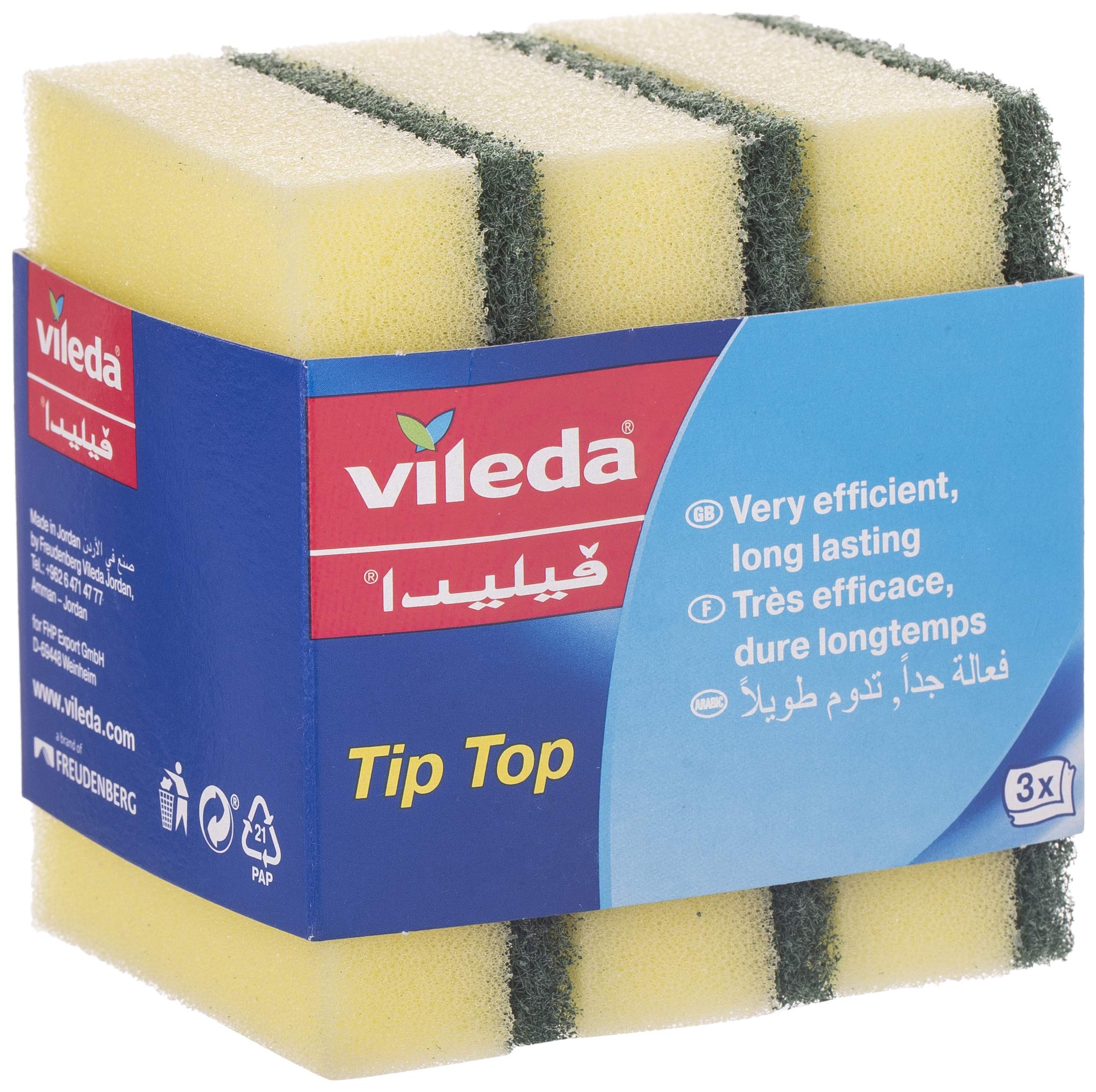 Vileda Tip Top Sponges - Pack of 10 (2 x 5) - Heavy Duty Scrub Sponges for Kitchen Cleaning, Dishwashing, and Household Use