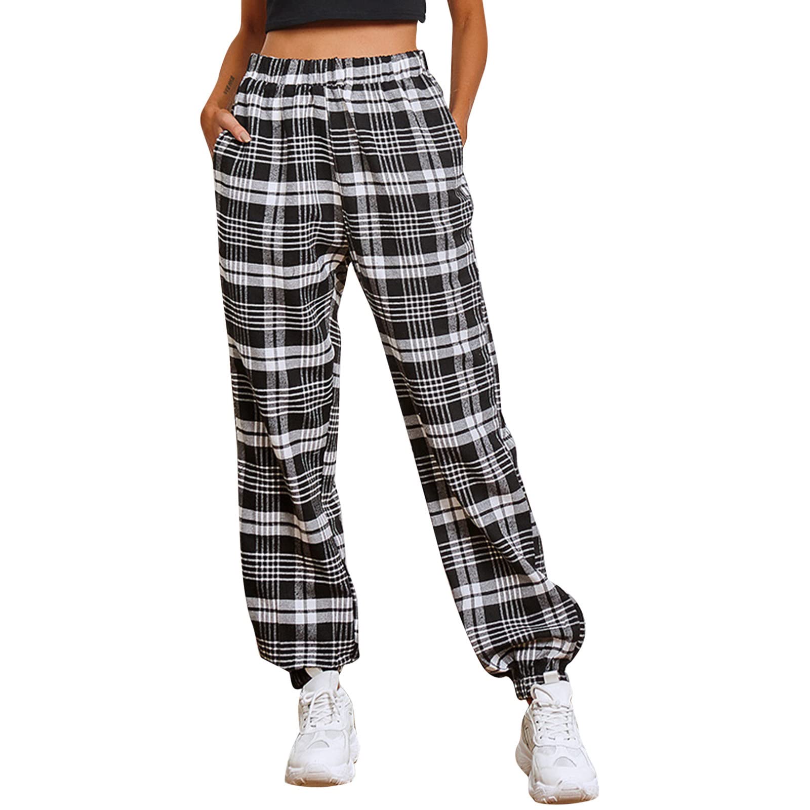 Women's High Waisted Jogger Pants - Solid Color Casual Cargo Pants with Elastic Waistband | Comfortable Outdoor Workout, Yoga, Travel & Lounge Wear
