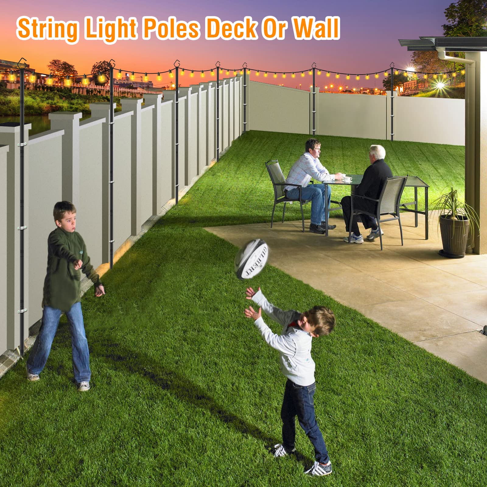 AILBTON 2 Pack 10Ft Outdoor String Light Poles with Fence Brackets - Heavy Duty Metal Stand for Hanging Patio Lights, Deck & Backyard Decor - Perfect for Garden Parties, Wedding Decorations & Outdoor Lighting