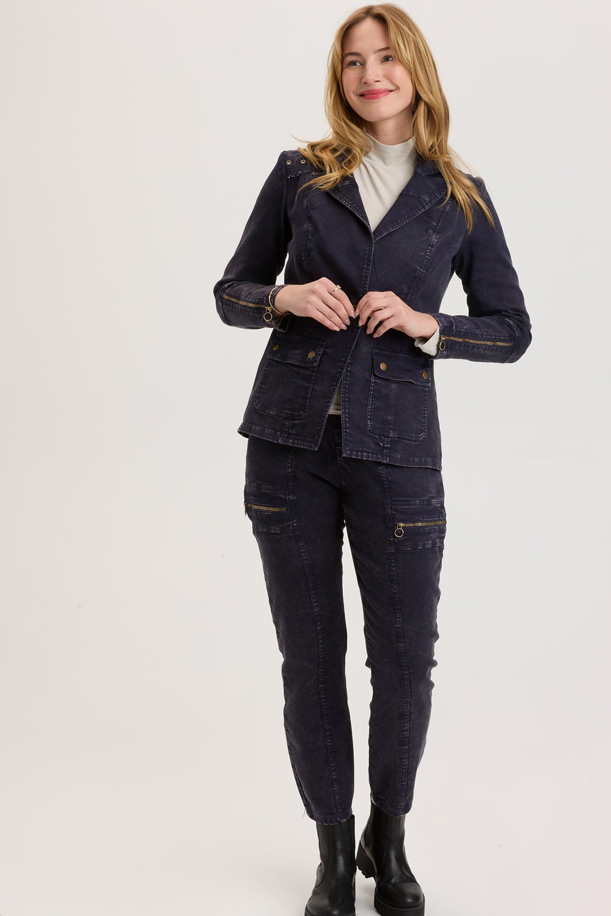 Terrwyn Distressed Wash Mariner Blazer for Women - Stylish Vintage Denim Jacket for Casual Outfits and Layering