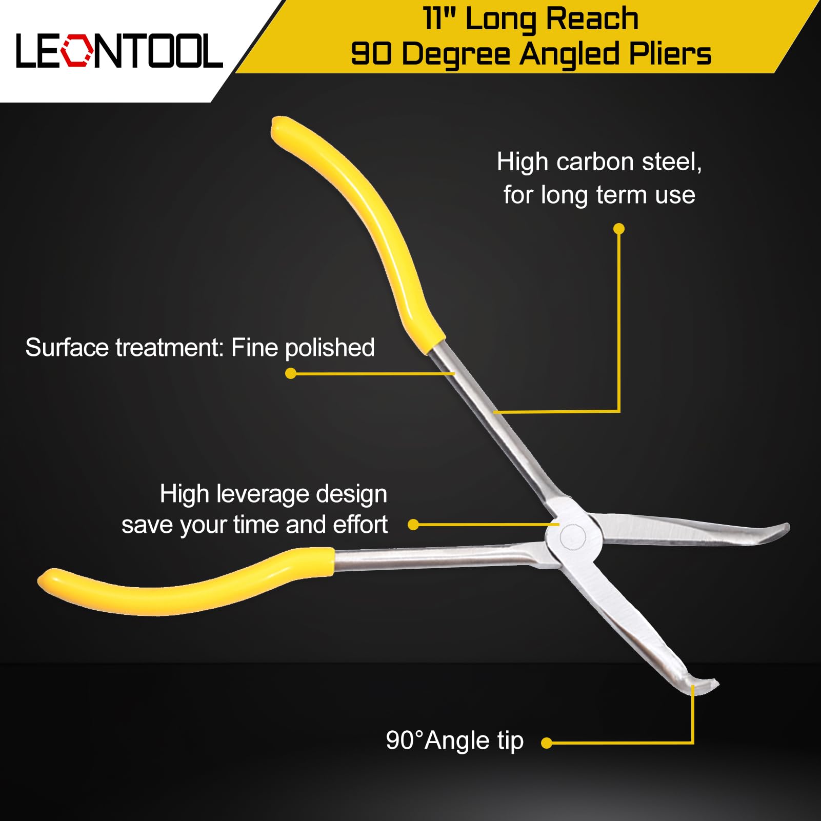 11-Inch Long Reach Bent Nose Pliers with Serrated Jaws - 90 Degree Angled Needle Nose Pliers for Hard to Reach Narrow Spaces & Limited Clearance Areas - Perfect for Electronics Repair, Jewelry Making, and Automotive Work