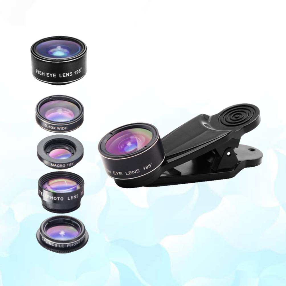 5-in-1 Mobile Phone Camera Lens Kit - HD Wide Angle, Macro, Fisheye, Telephoto & CPL Lenses for iPhone & Android Smartphones - Perfect for Travel, Vlogging & Photography Enthusiasts