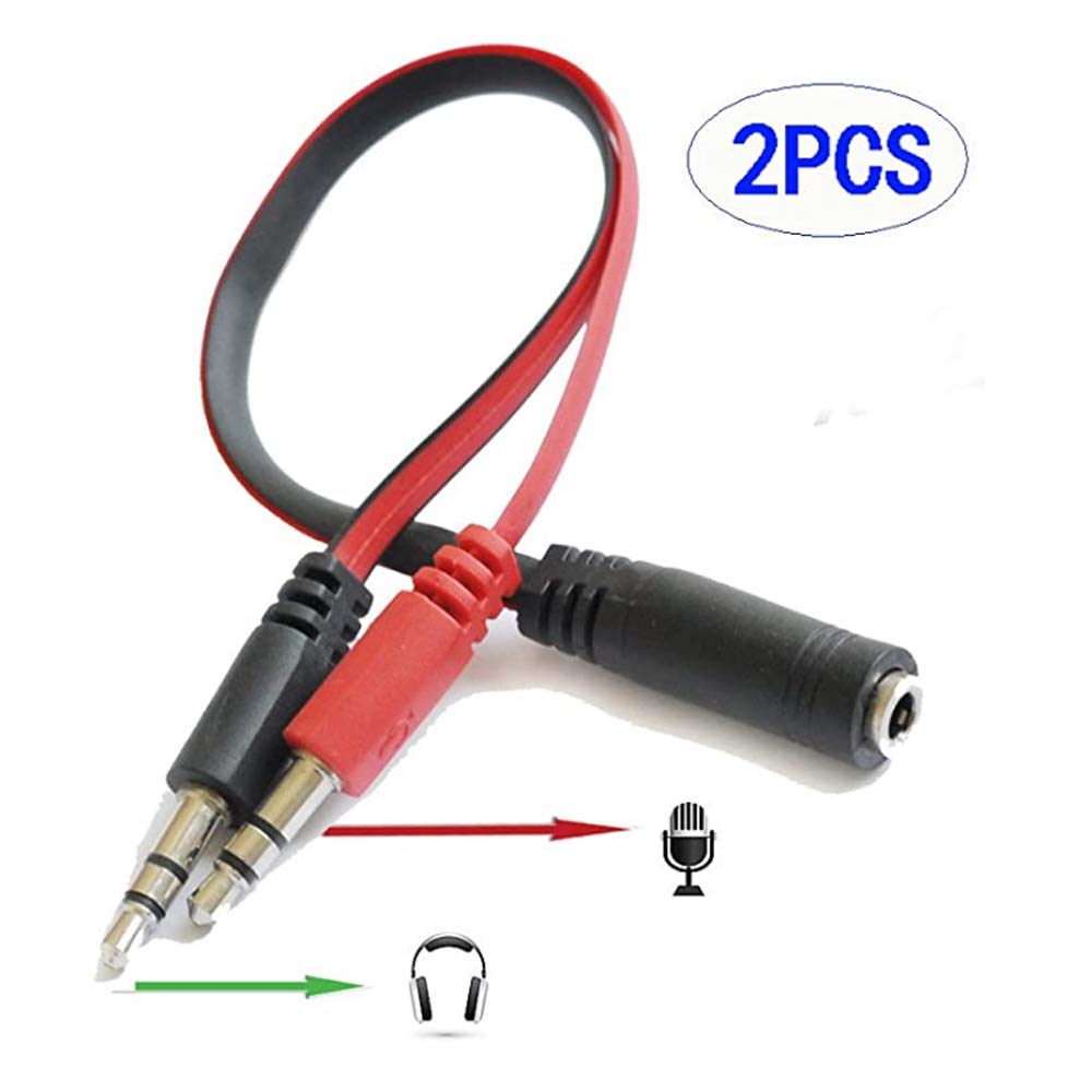 Seadream 2-Pack 3.5mm Female to Dual 3.5mm Male Headphone Mic & Stereo Audio Y Splitter Cable Adapter (Black + Red) - Perfect for Gaming Headsets, PC Streaming, and Mobile Devices