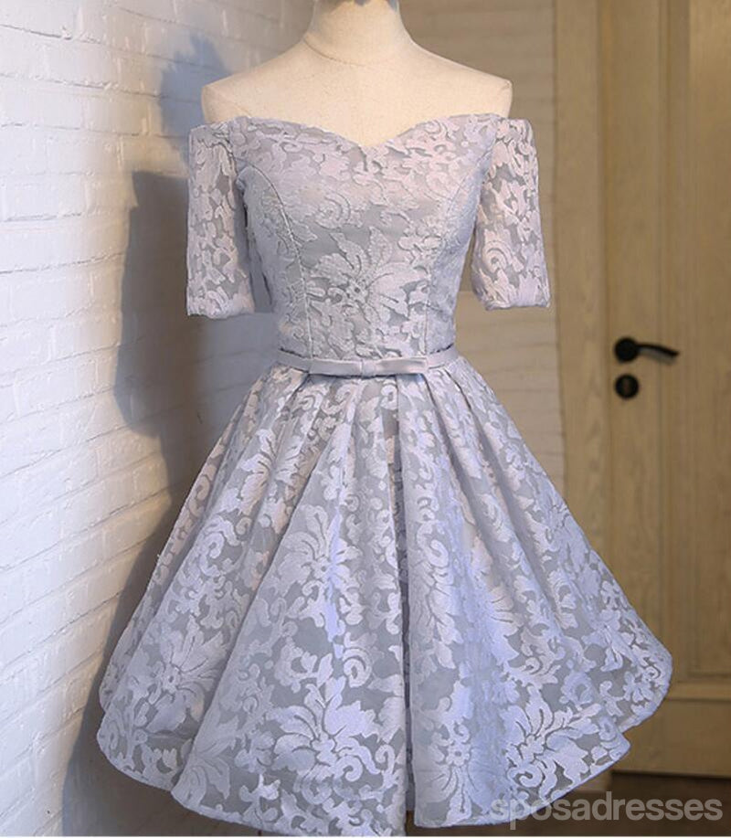 Elegant Off Shoulder Short Sleeve Gray Lace Prom Dress - Affordable Homecoming Party Dress for Women (CM304) | Perfect for Prom Night, Homecoming Dance & Special Occasions