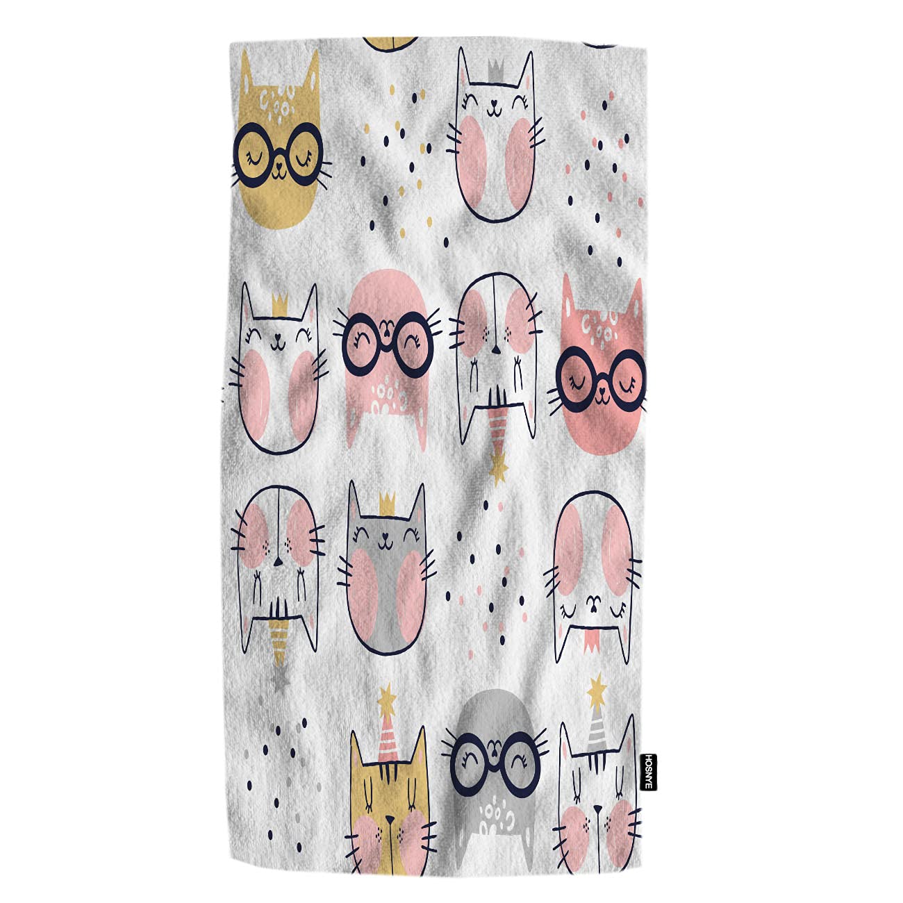 HOSNYE Kids Cat Hand Towels - Cute Cartoon Glasses Cat Design, Super Soft & Absorbent for Bathroom, Beach, Kitchen, Spa, Gym & Yoga - Perfect Face Towel for Children