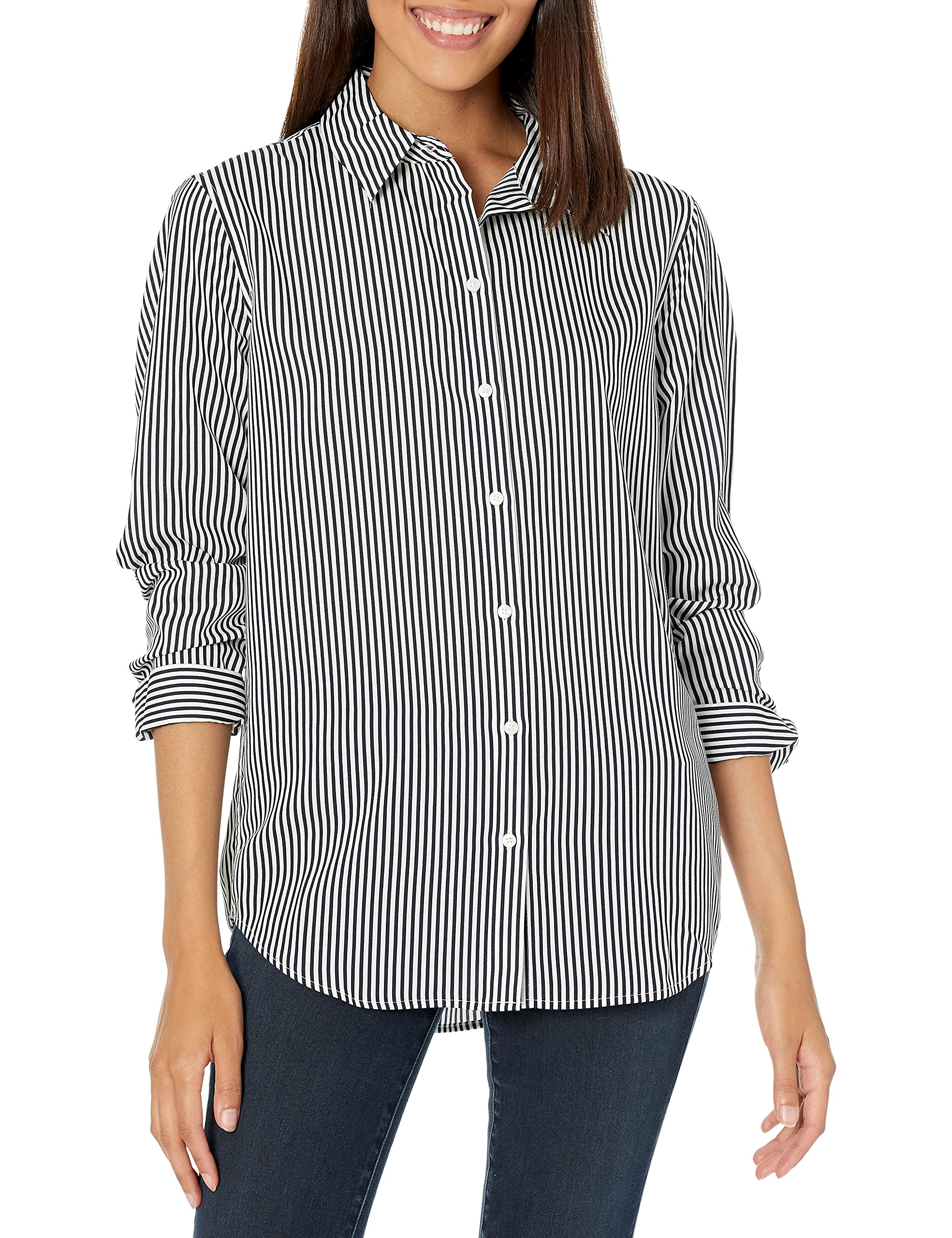 DKNY Women's Long Sleeve Woven Blouse - Fashionable Button Down Shirt for Office, Casual Wear & Date Night Outfits