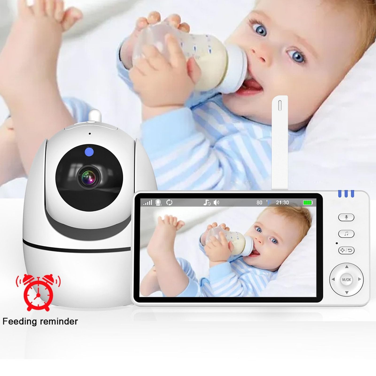 5 Inch Indoor Security Camera with Night Vision & Motion Sensor - Baby Monitor with Alarm, US Plug - Ideal for Home, Nursery & Pet Monitoring