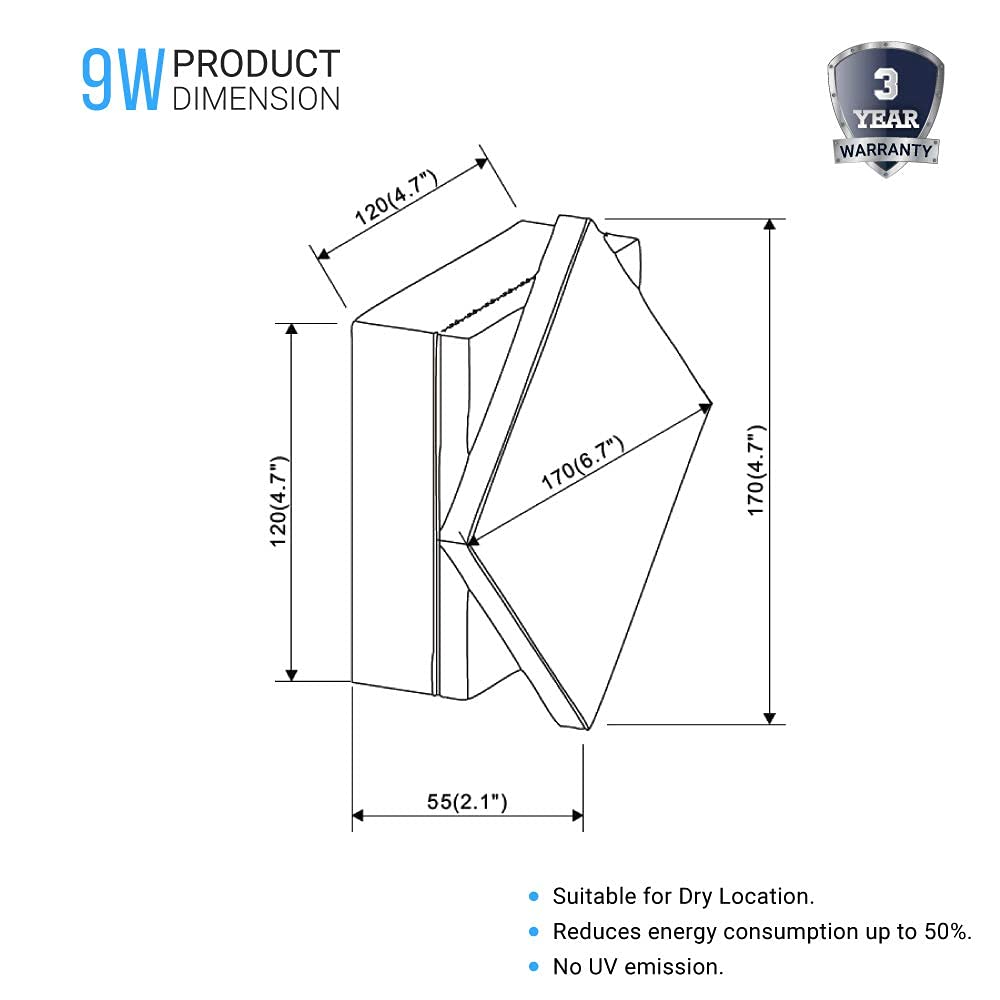 LEDMyplace 9W Modern Wall Sconce Light - 3000K Warm White, 338 Lumens, 120V, High CRI, Acrylic Shade, Matte Black Finish - Perfect for Bathroom, Bedroom, Hallway & Indoor Decorative Lighting