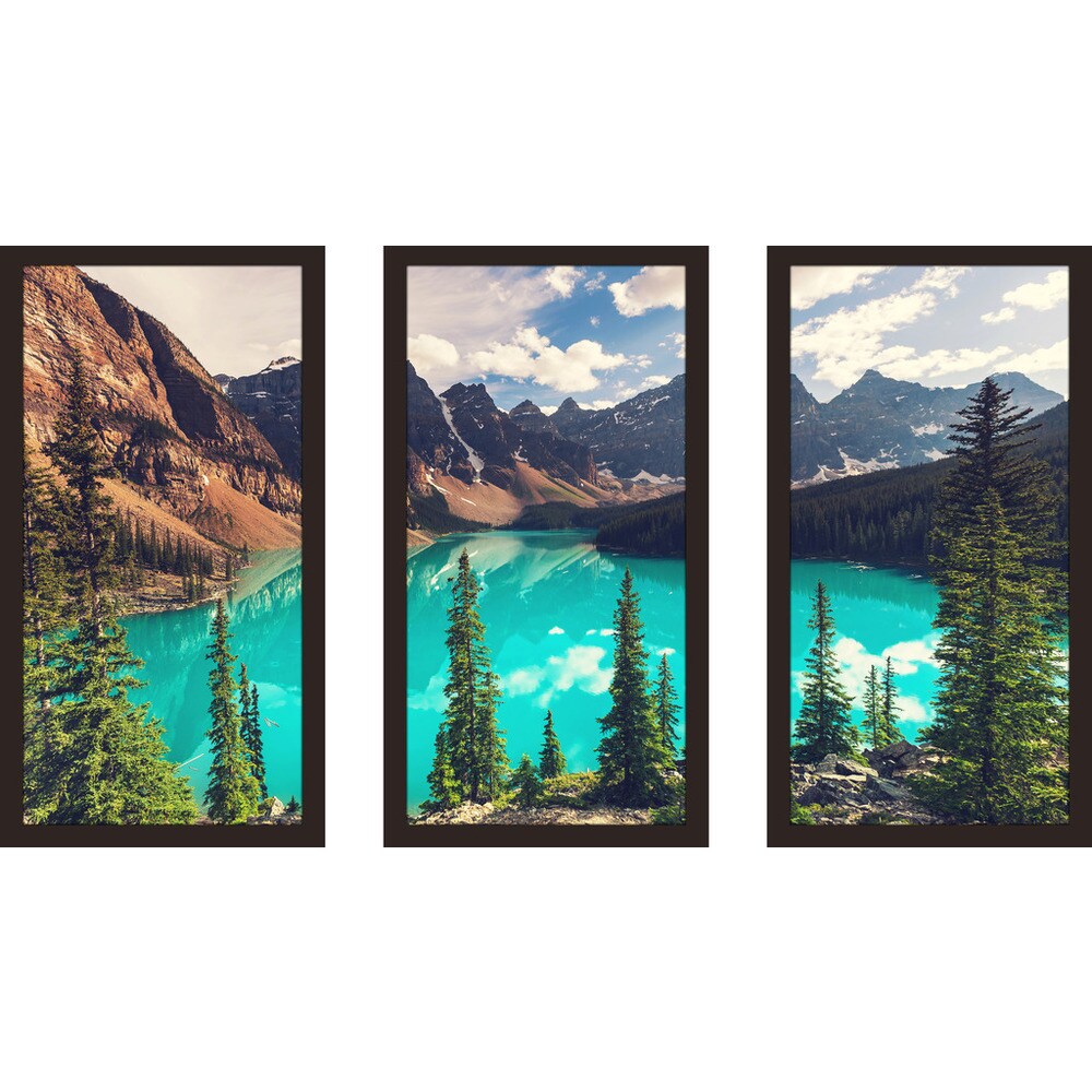 Banff National Park Framed Plexiglass Wall Art Set of 3 - Modern Landscape Canvas Prints for Living Room, Bedroom & Office Decor
