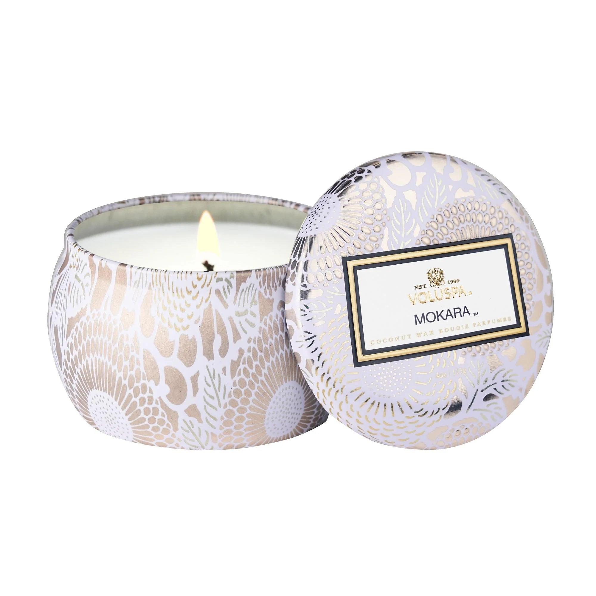 Mokara Mini Tin Candle - 3oz Scented Soy Wax Candle in Reusable Metal Tin, Vanilla & Lavender Aromatherapy for Home, Office, Meditation & Relaxation