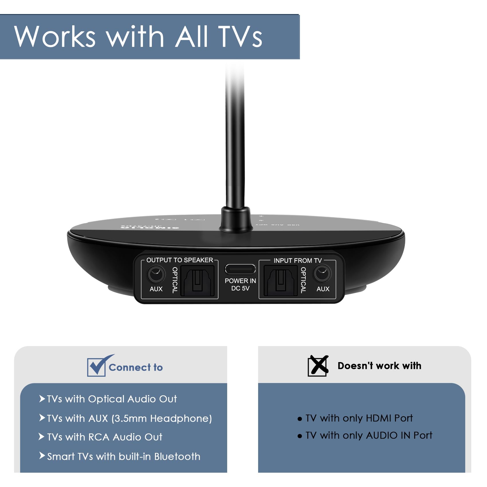 SIMOLIO JH737D2 Dual Bluetooth Wireless Headphones for TV - No Delay, High Volume for Seniors | Optical/AUX/RCA Output | Plug & Play | Charging & Transmitter 2-in-1 | Perfect for Watching TV, Hearing Assistance & Home Entertainment