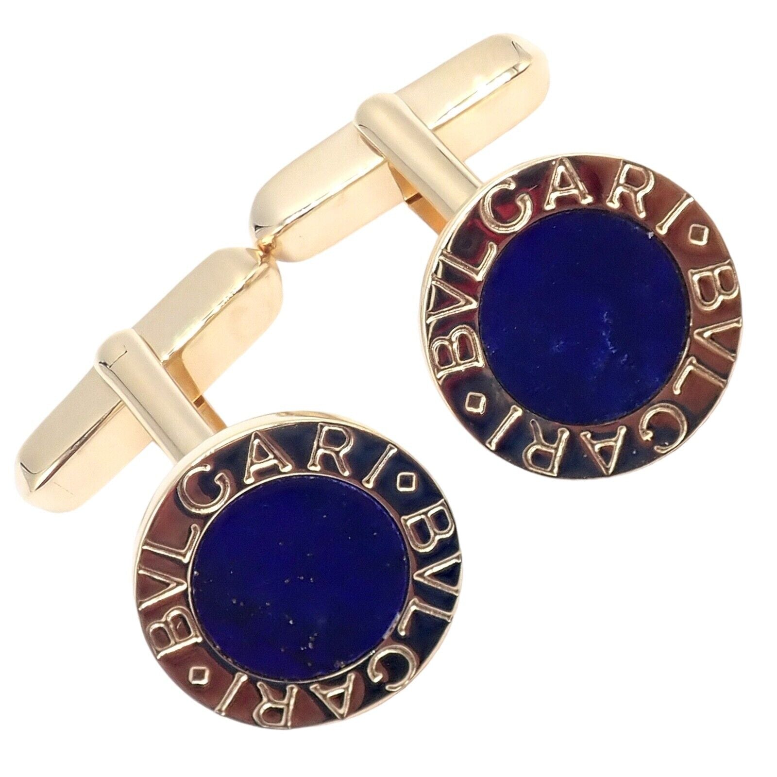 Authentic Bvlgari 18K Yellow Gold Lapis Lazuli Cufflinks for Men - Luxury Italian Designer Jewelry Gift for Weddings, Business & Formal Occasions