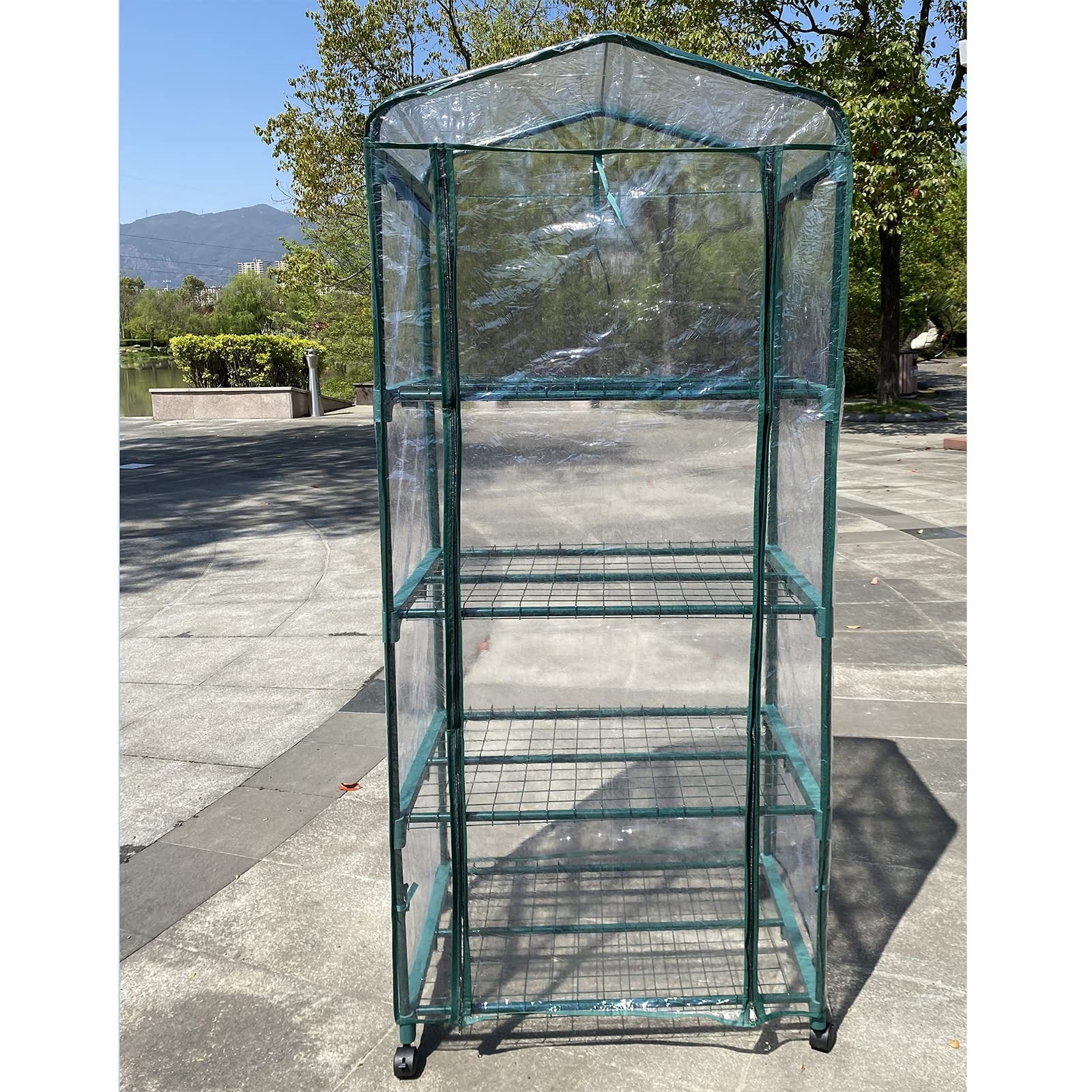 4-Tier Portable Mini Greenhouse with Wheels for Indoor & Outdoor Plants | 27.6