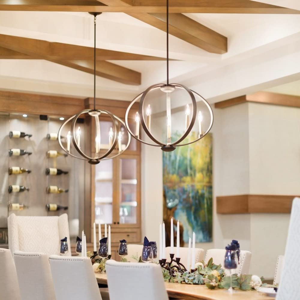 5-Light Contemporary Orb Chandelier - Olde Bronze Finish - Modern Ceiling Light Fixture for Dining Room, Living Room, or Bedroom