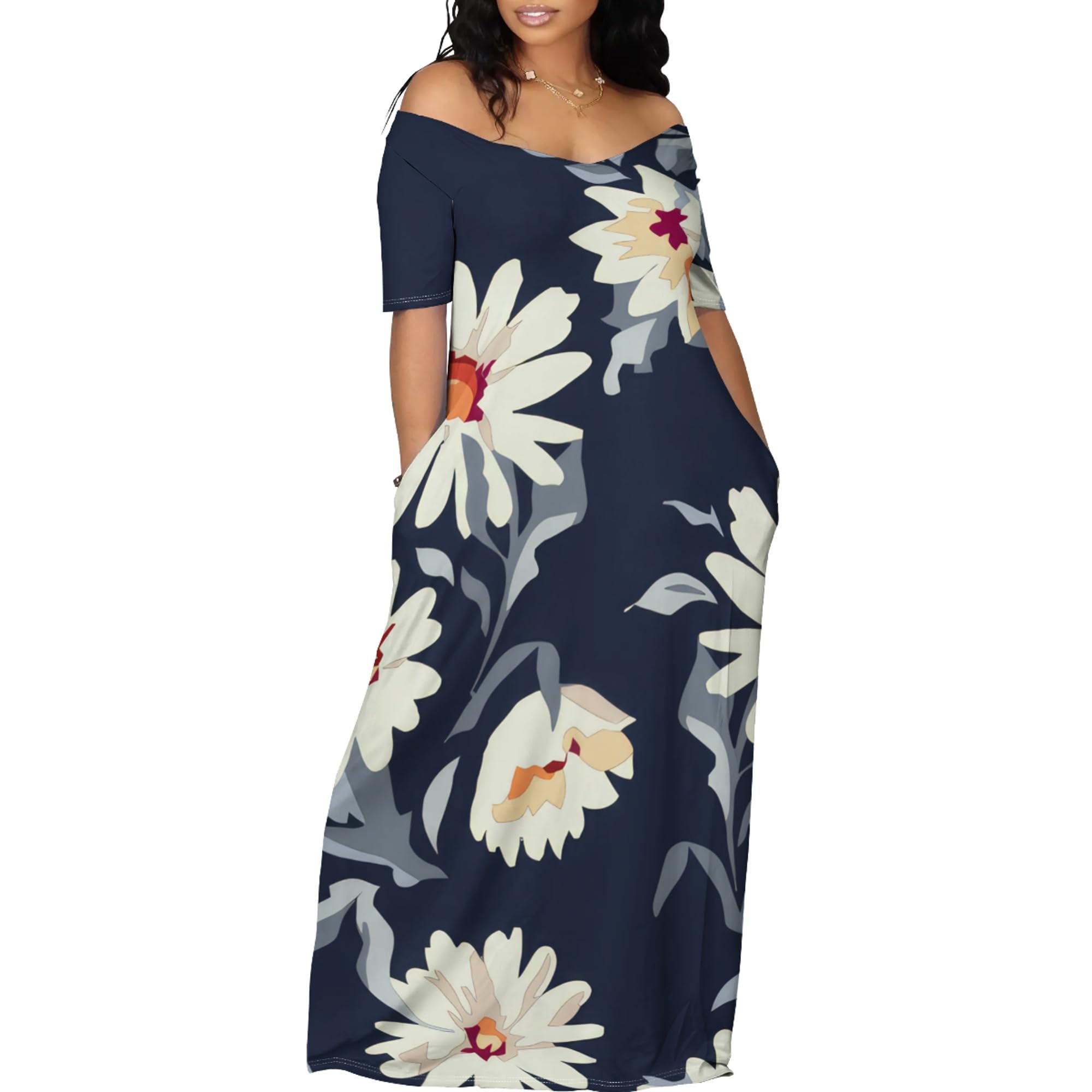 Women's Sexy Beach Outfits - Summer Off Shoulder Maxi Dresses with Flowy Design for Vacation, Pool Party & Tropical Getaway