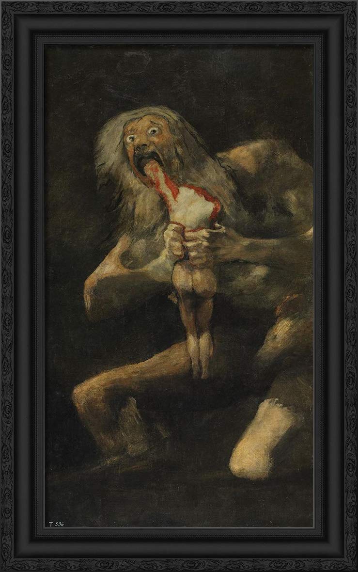 Diego Velazquez Saturn Devouring His Son 24x40 Large Black Ornate Framed Canvas Art Print - Perfect for Gothic Home Decor & Art Collectors