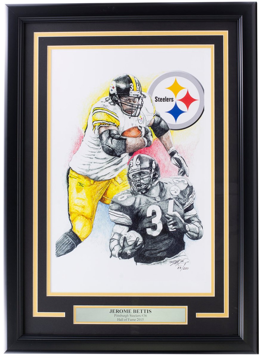 Jerome Bettis Steelers Framed 13x19 Signed Lithograph by Brian Barton - Perfect for Pittsburgh Steelers Fans, Man Cave Decor & Sports Memorabilia Collectors