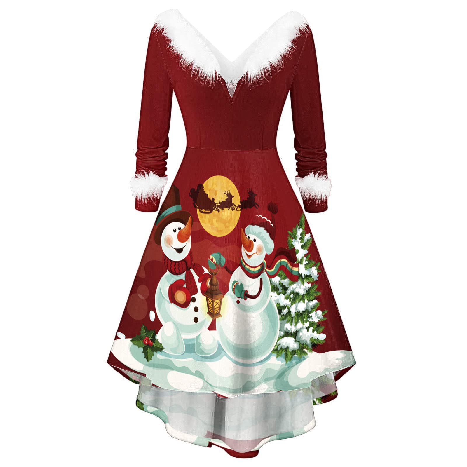 Raopuzi Women's Slim Short Summer Dresses & Christmas Sweatershirts - Long Sleeve Snowmen Printed Casual Dresses for Holiday Parties & Winter Gatherings