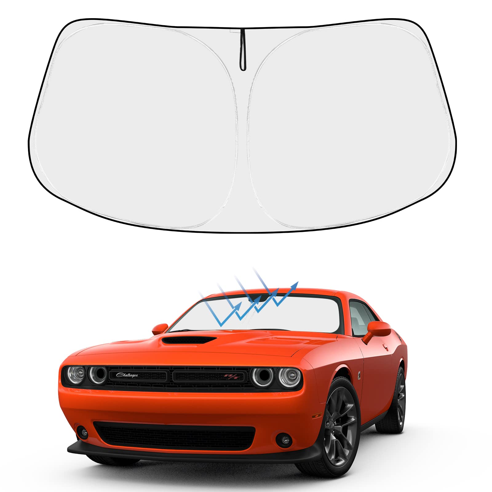 2025 Upgrade Proadsy Front Windshield Sun Shade - Foldable Car Sunshade Protector for 2015-2025 Dodge Challenger | UV Protection & Heat Reduction | Perfect for Summer Parking & Road Trips