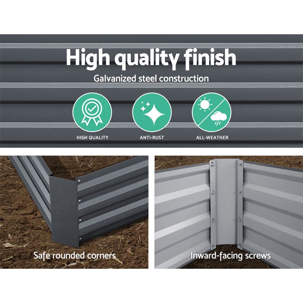 Greenfingers 210x90cm Galvanized Steel Raised Garden Bed Planter Box - Perfect for Vegetables, Flowers & Herbs in Backyard, Patio or Balcony
