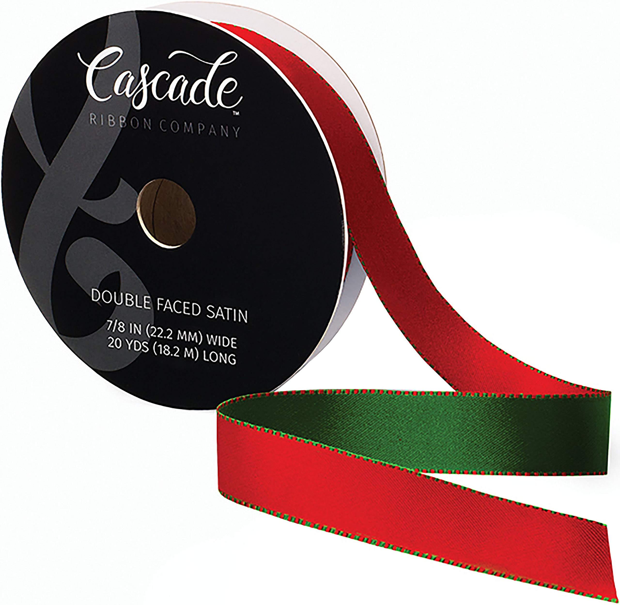 Fair Isle Cascade Double Faced Satin Ribbon - 1/2 Inch Wide Red Ribbon for Gift Wrapping, Wedding Decorations, DIY Crafts & Hair Bows