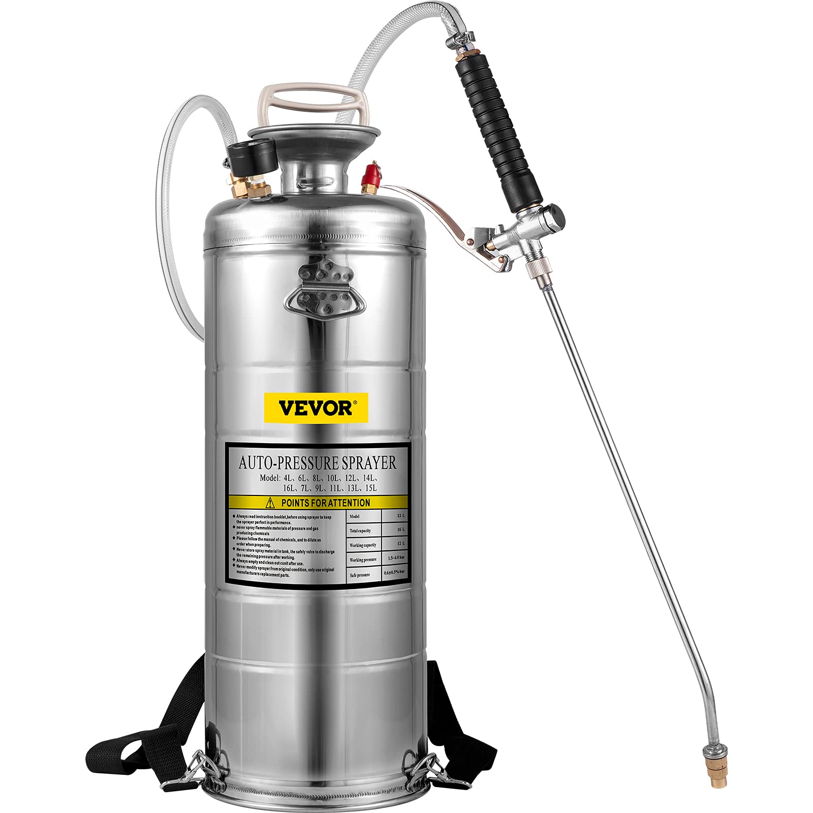 Happybuy 3.5 Gallon Stainless Steel Hand Pump Sprayer with Pressure Gauge - 20