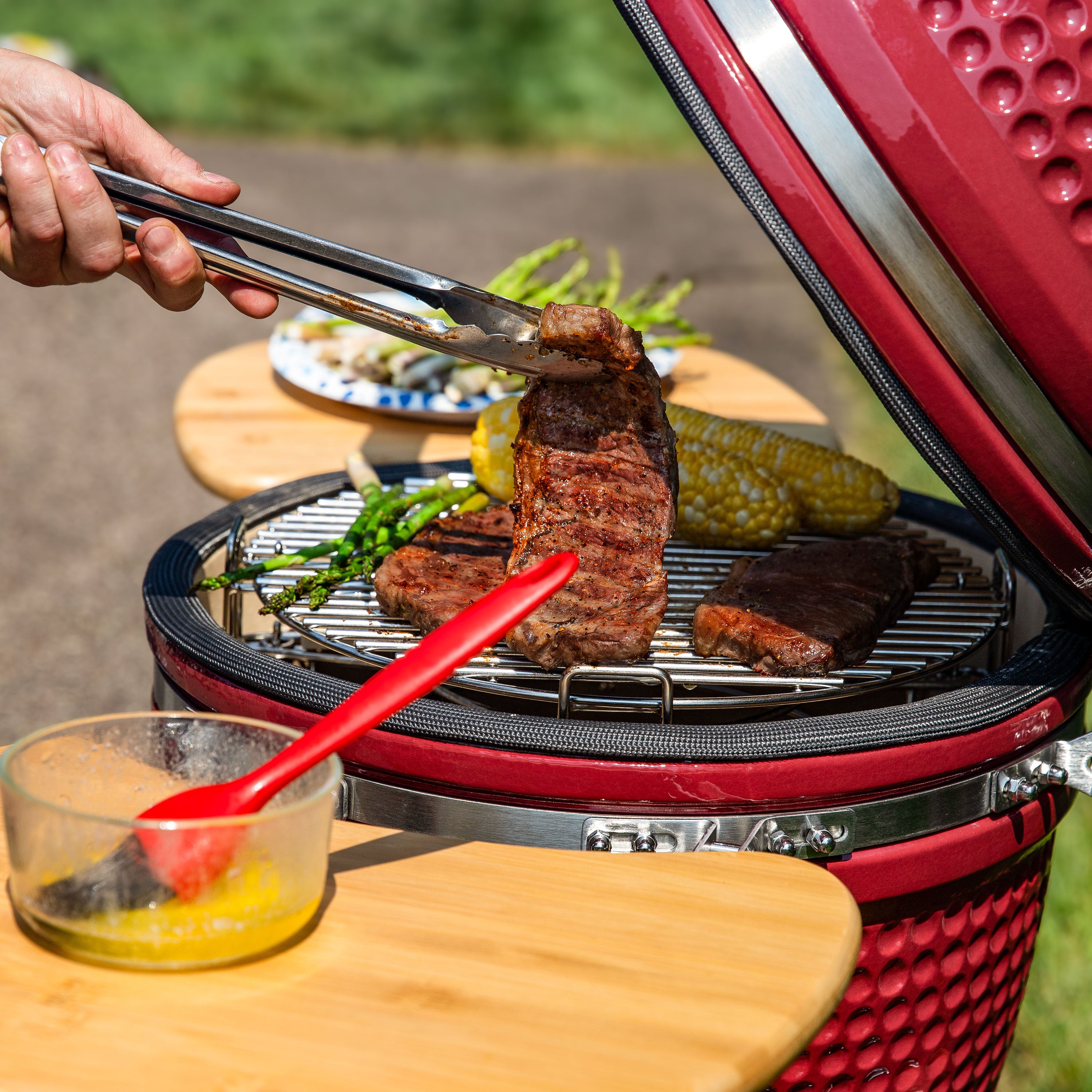 Premium Kamado Charcoal Grill & Smoker with Side Shelves & Wheels - Outdoor BBQ, Smoking, Grilling for Backyard, Patio & Camping