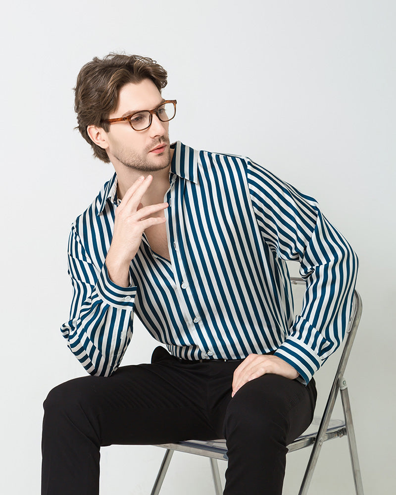 Premium Men's Silk Striped Shirt - Breathable & Comfortable Button Down Shirt for Business Casual, Office Wear & Special Occasions