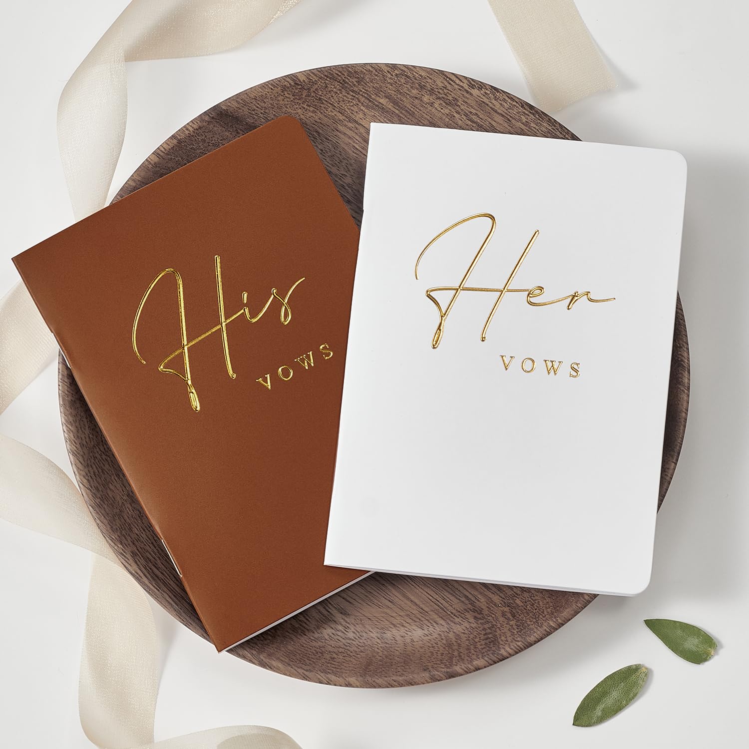 AKITSUMA His and Her Wedding Vow Books Set of 2 - Gold Foil Covers in Terracotta & White - Perfect for Wedding Ceremonies, Vow Renewals & Anniversary Gifts